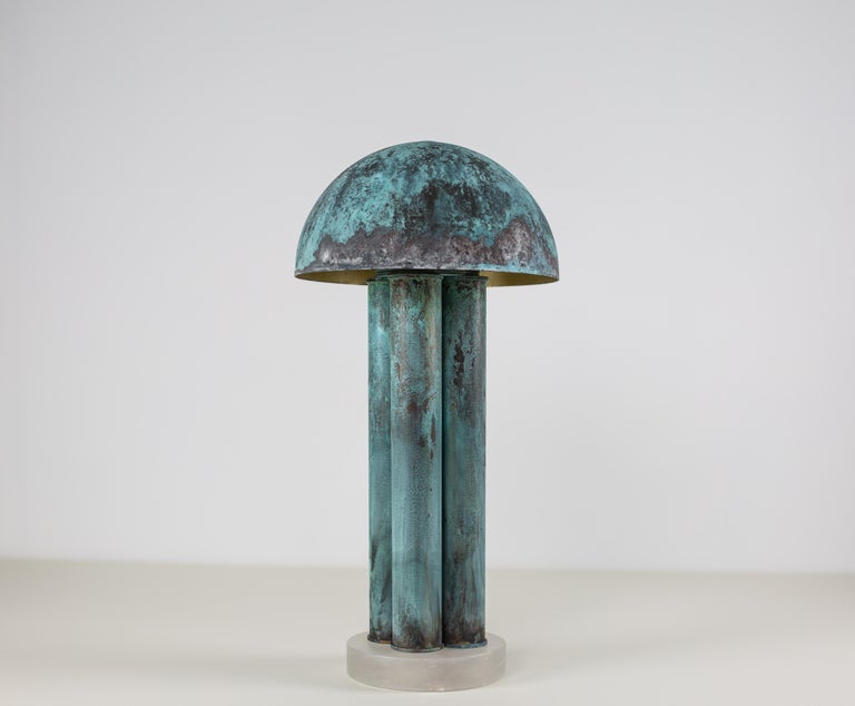 BAR Table Lamp, Contemporary Lamp, Verdigris, Brass, Alabaster by Kalin