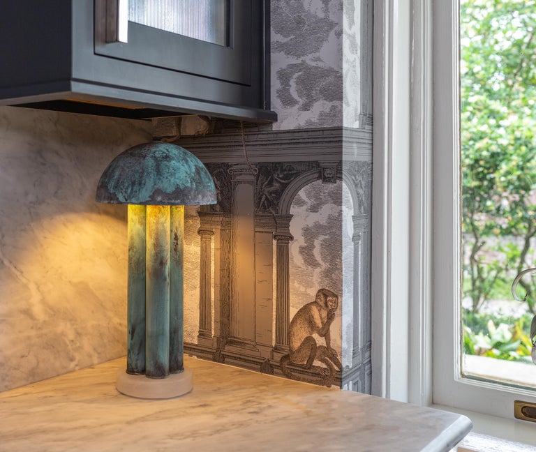 BAR Table Lamp, Contemporary Lamp, Verdigris, Brass, Alabaster by Kalin