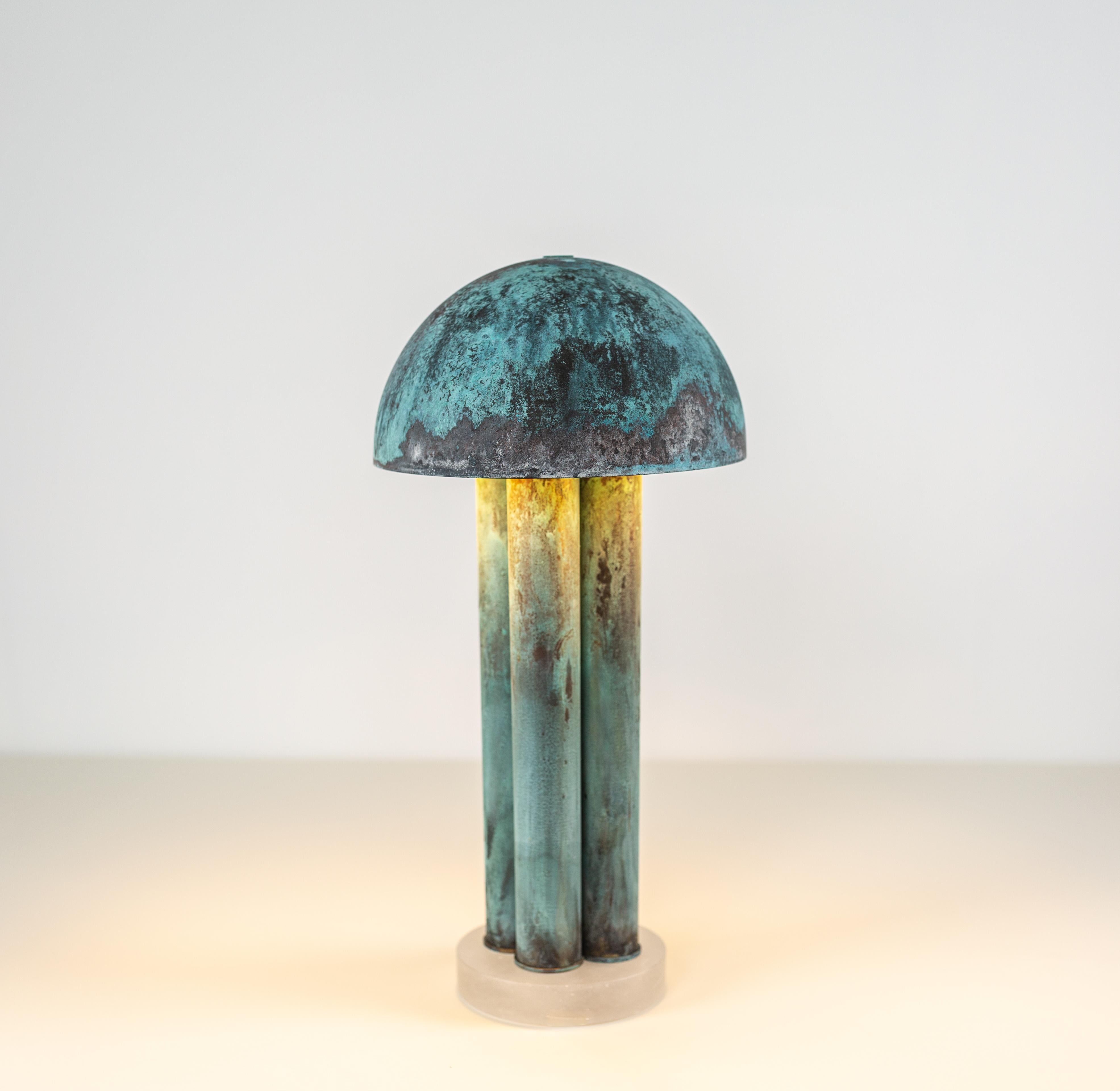 Bar Table Lamp, Contemporary Lamp, Verdigris, Brass, Alabaster by Kalin Asenov For Sale 1