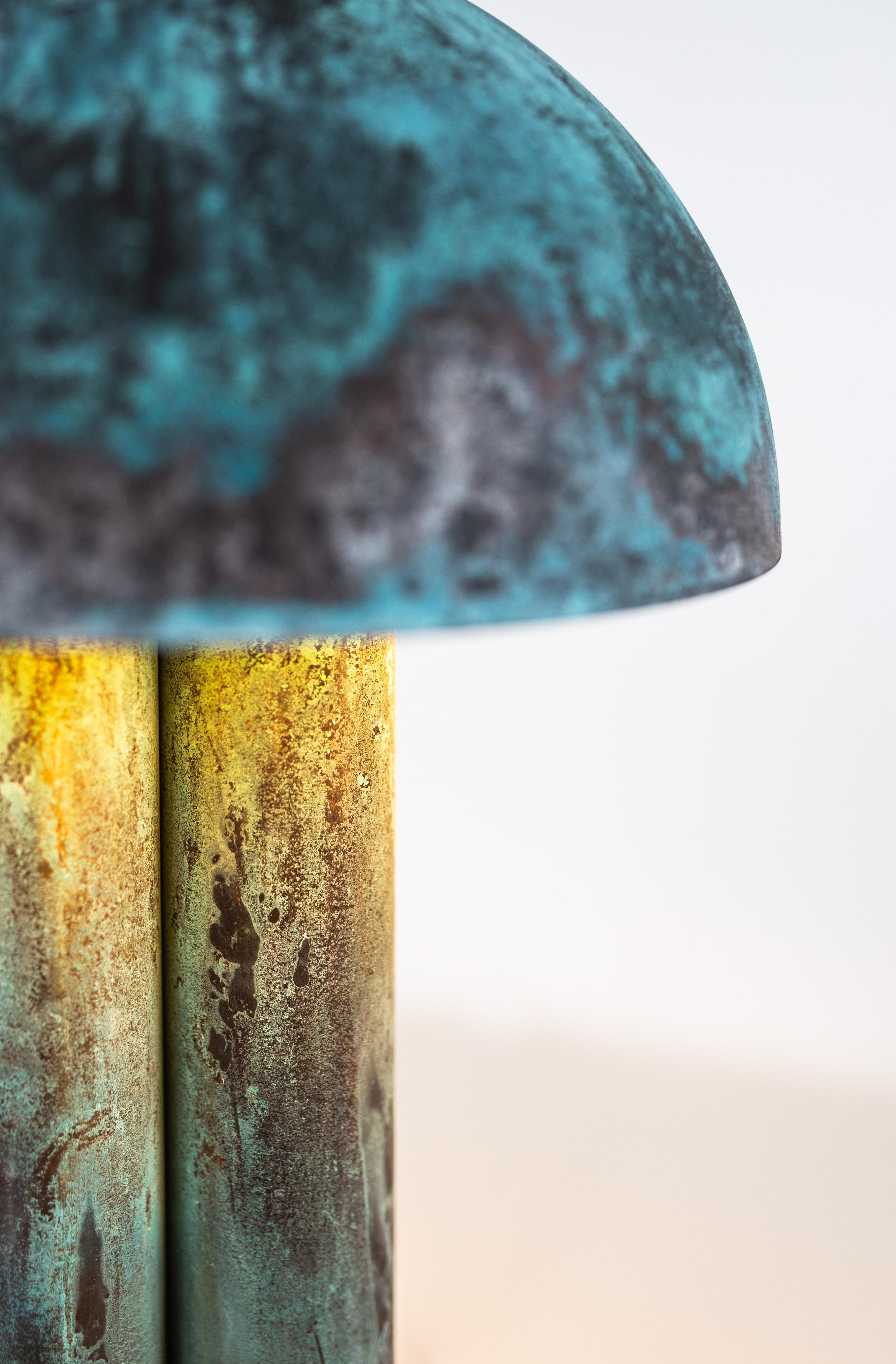 Bar Table Lamp, Contemporary Lamp, Verdigris, Brass, Alabaster by Kalin Asenov For Sale 3