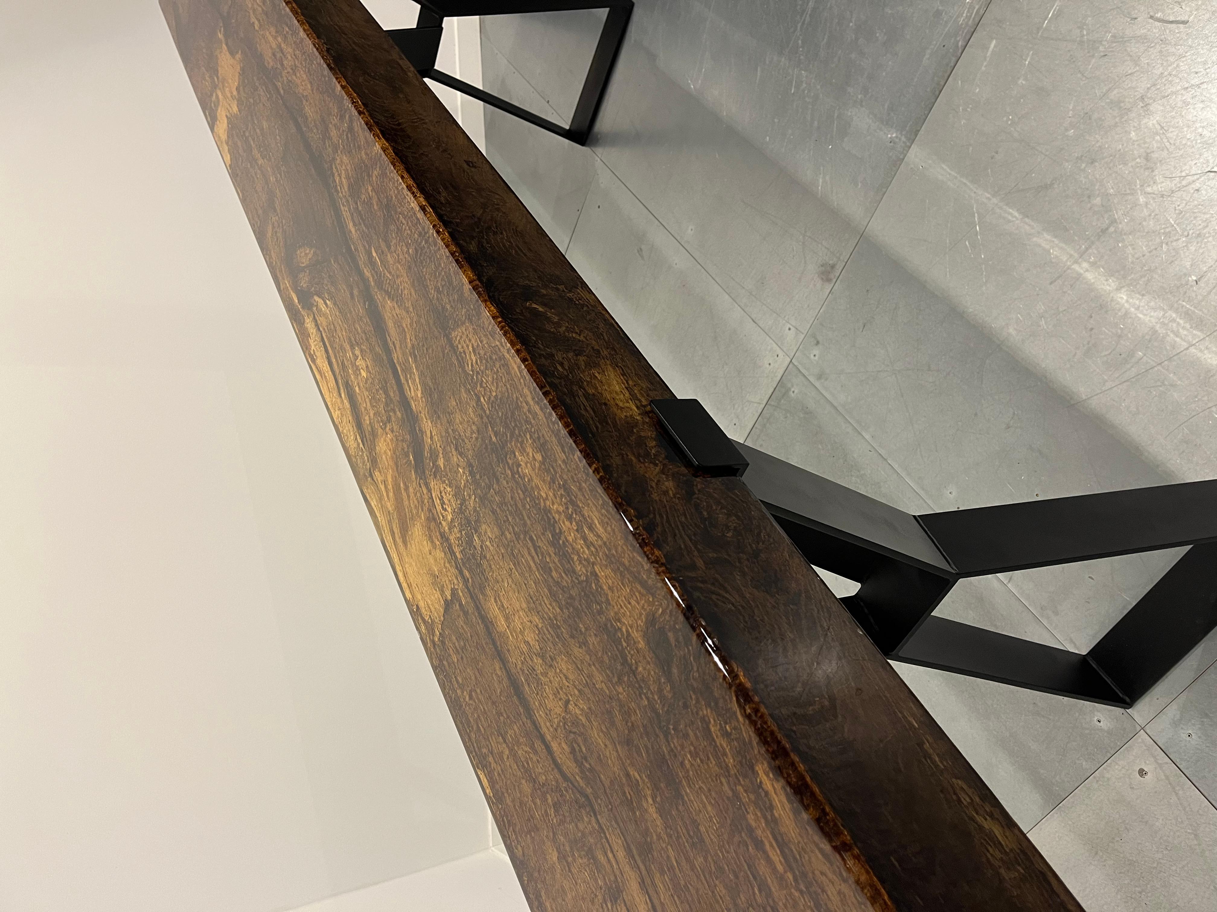 Bar Table Made of Oak Wooden Beam, Cast in Epoxy, on a Steel Frame In New Condition For Sale In Eindhoven, NL