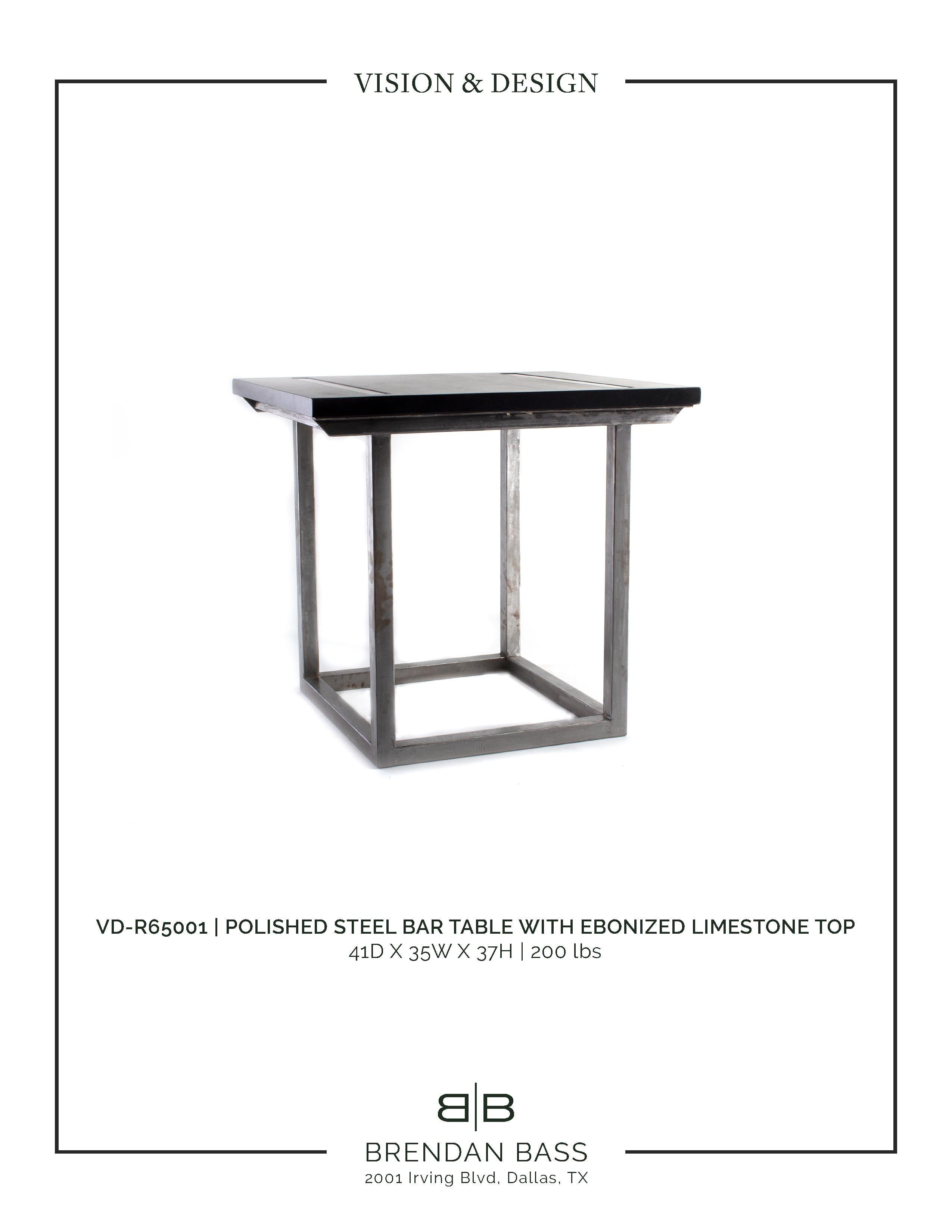 Bar Table with a Polished Steel Base and Ebonized Limestone Top For Sale 1