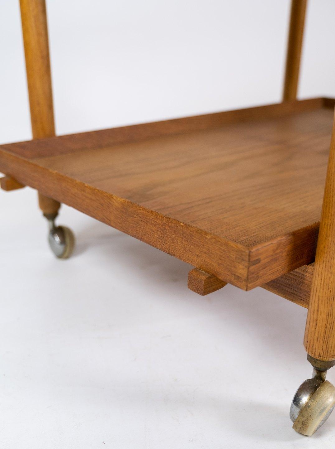 Danish Bar Cart With Extension Made In Oak By Hundevad Furniture From 1960s For Sale
