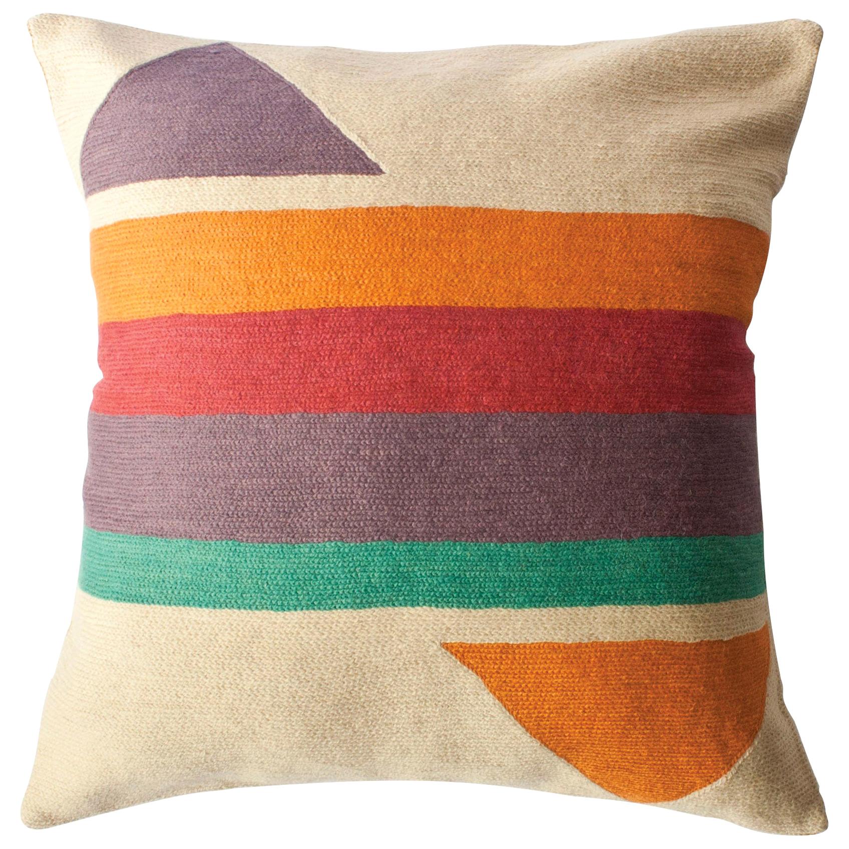 Bar Technicolor Hand Embroidered Retro Modern Throw Pillow Cover