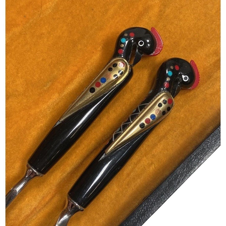 Bar Tools Set With Phoenix Bird Carved Handle Handmade Inlay by Haddad Jezzine For Sale at 1stDibs