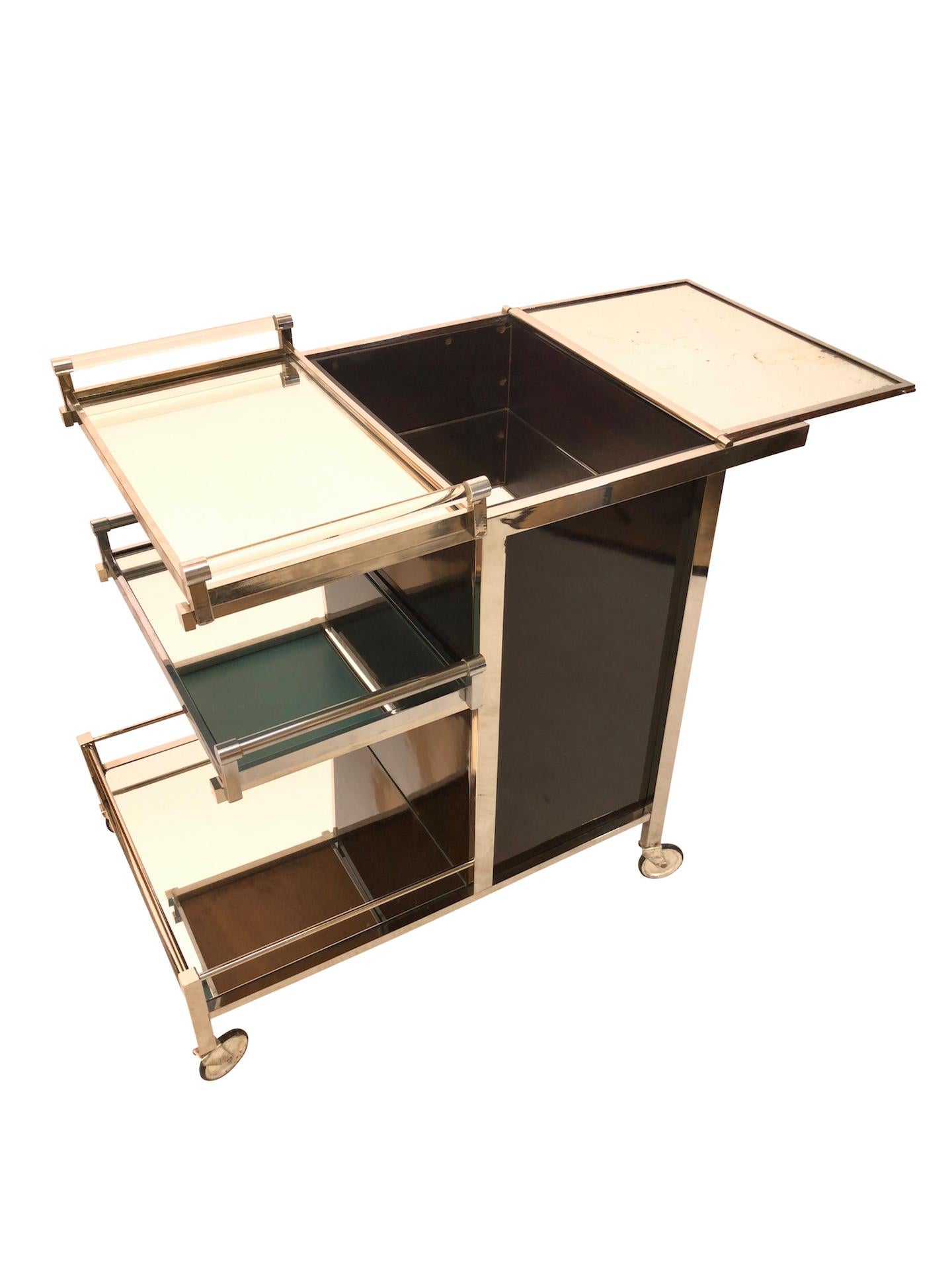 French Bar Trolley by Jacques Adnet with 2 removable Trays original Art Deco, 1930s For Sale