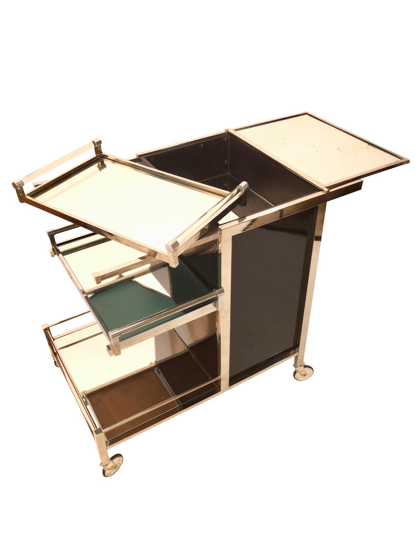 Polychromed Bar Trolley by Jacques Adnet with 2 removable Trays original Art Deco, 1930s For Sale