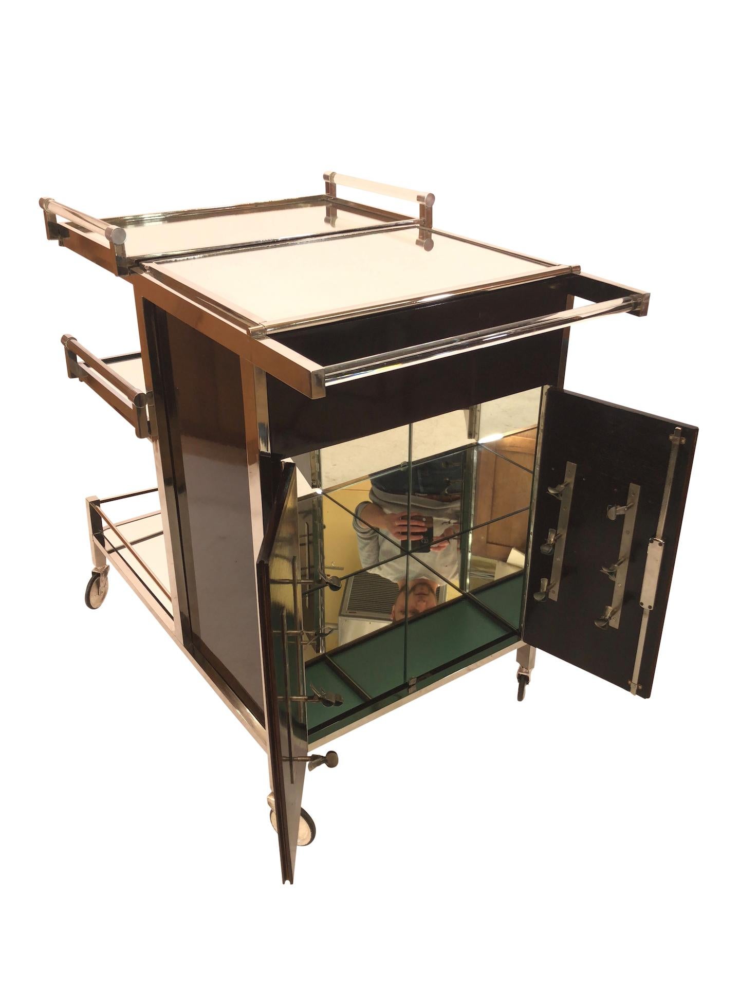 Mid-20th Century Bar Trolley by Jacques Adnet with 2 removable Trays original Art Deco, 1930s For Sale