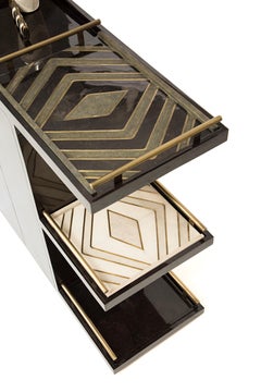 Bar Trolley in Black Pen Shell with 3 Removable Trays by Kifu Paris