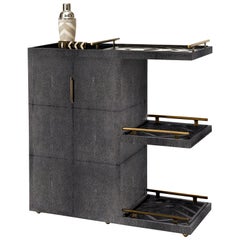 Bar Trolley in Coal Black Shagreen with 3 Removable Trays by Kifu, Paris