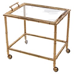 Bar Trolley Made of Metal with Bamboo Motif with Removable Tray, 1970s