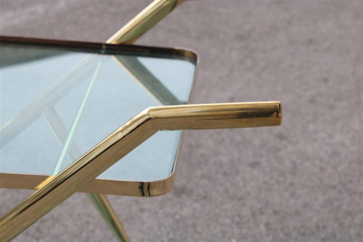 Bar Trolley Solid Brass Green Glass Top Midcentury Italian Design Cesare Lacca In Good Condition For Sale In Palermo, Sicily