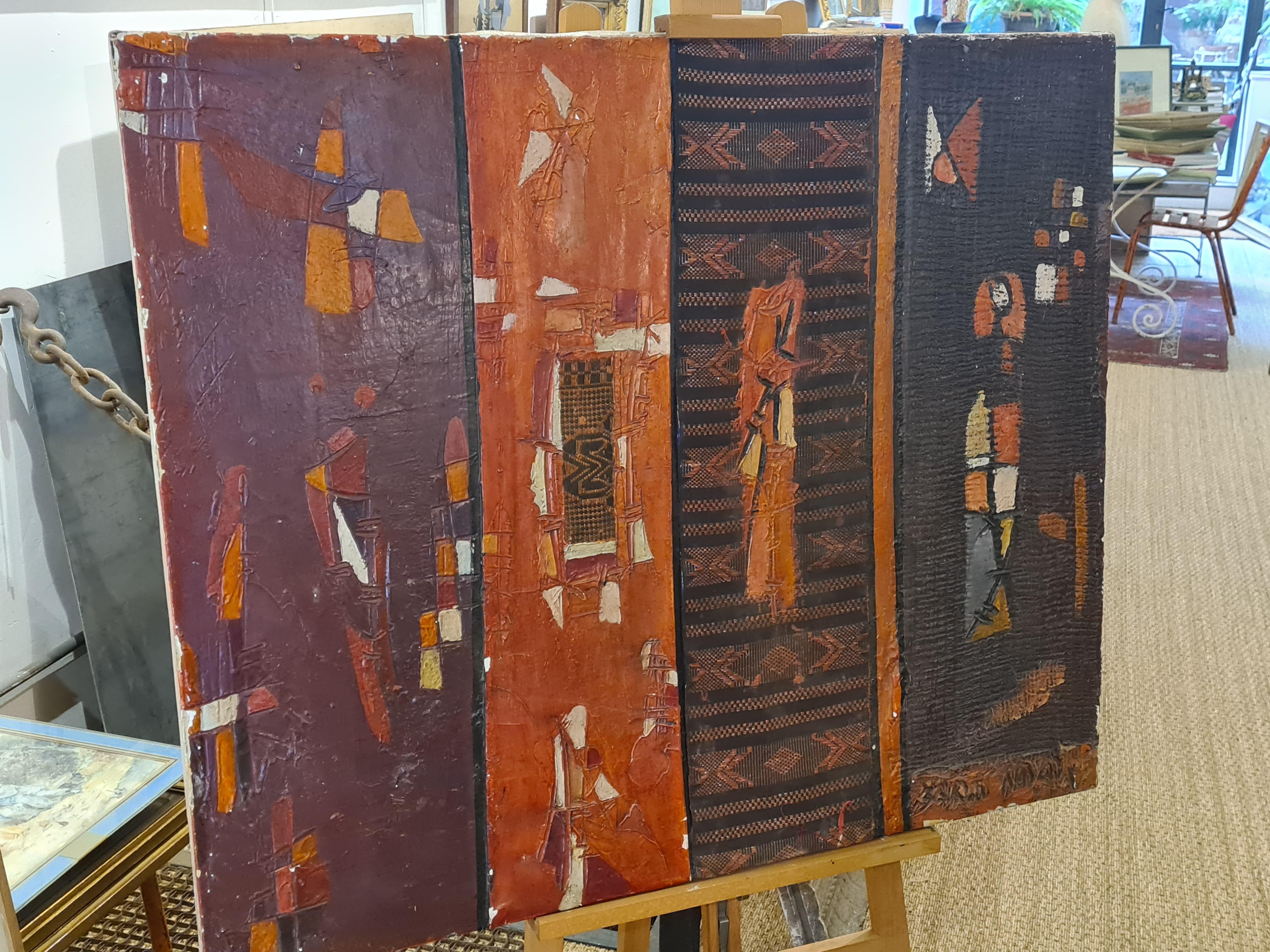 Four Panel Mixed Media Abstract Montage, African, Senegalese Outsider Art. For Sale 7