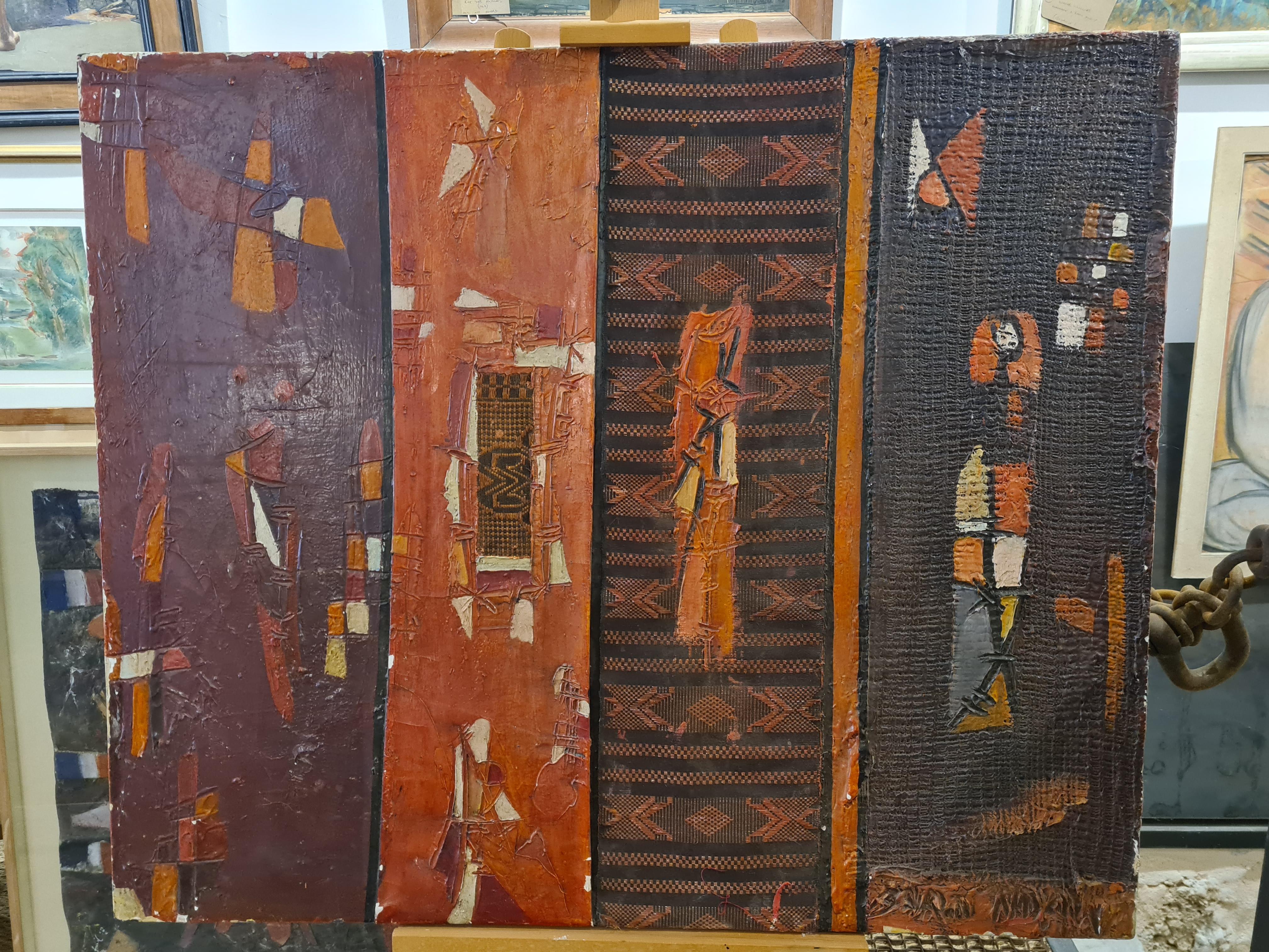 Montaje abstracto de cuatro paneles en técnica mixta, arte outsider africano, senegalés. en venta 11