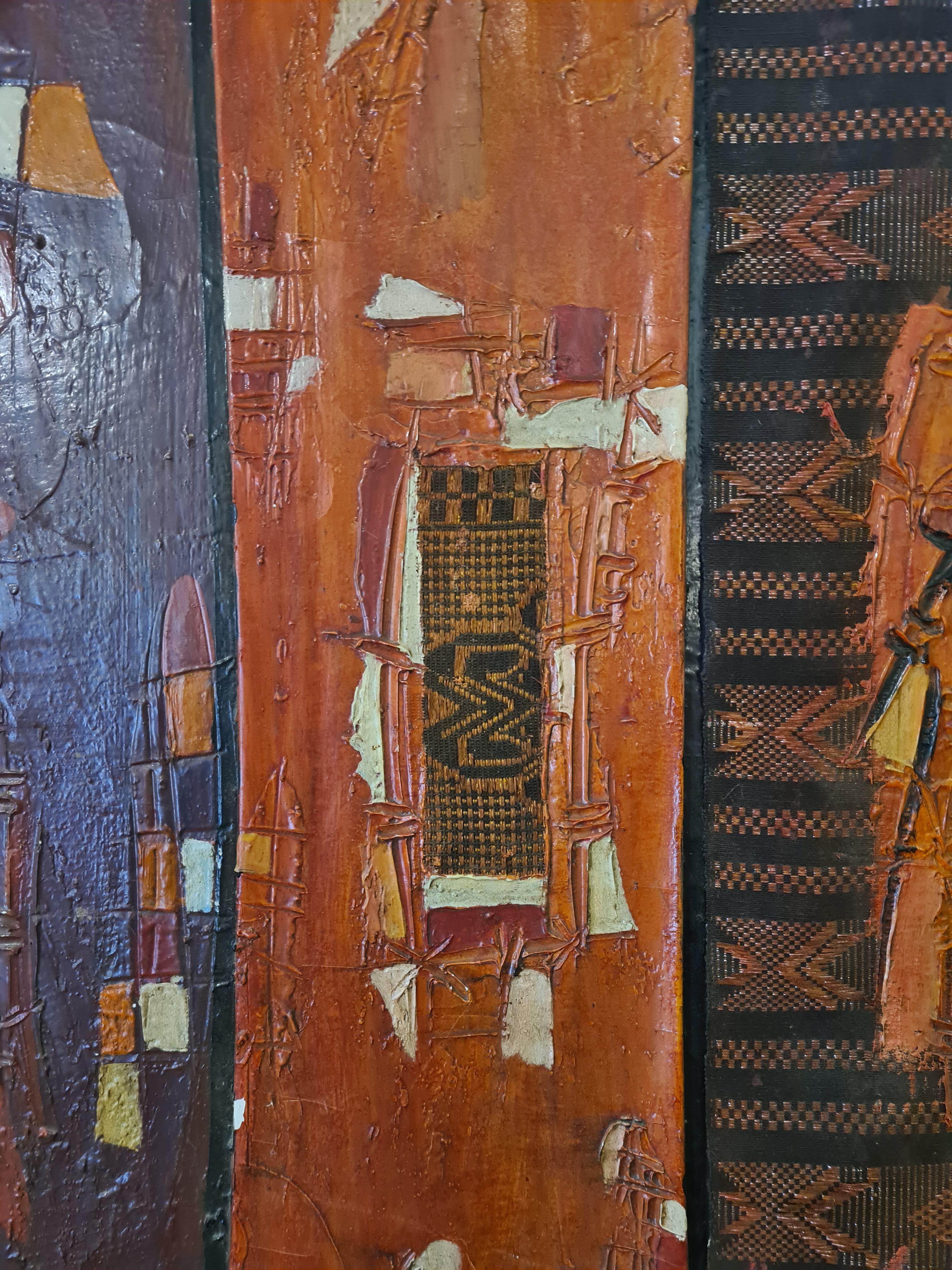 Montaje abstracto de cuatro paneles en técnica mixta, arte outsider africano, senegalés. en venta 1