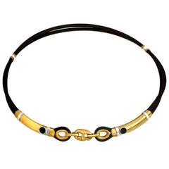 Baraka 18k Schwarzer zweifarbige Unisex-Halskette aus Gold mit schwarzem Gummi
