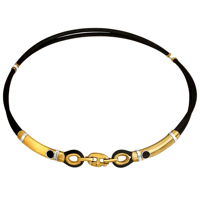 Baraka 18k Black Rubber Two-Tone Gold Unisex Necklace For Sale at 1stDibs