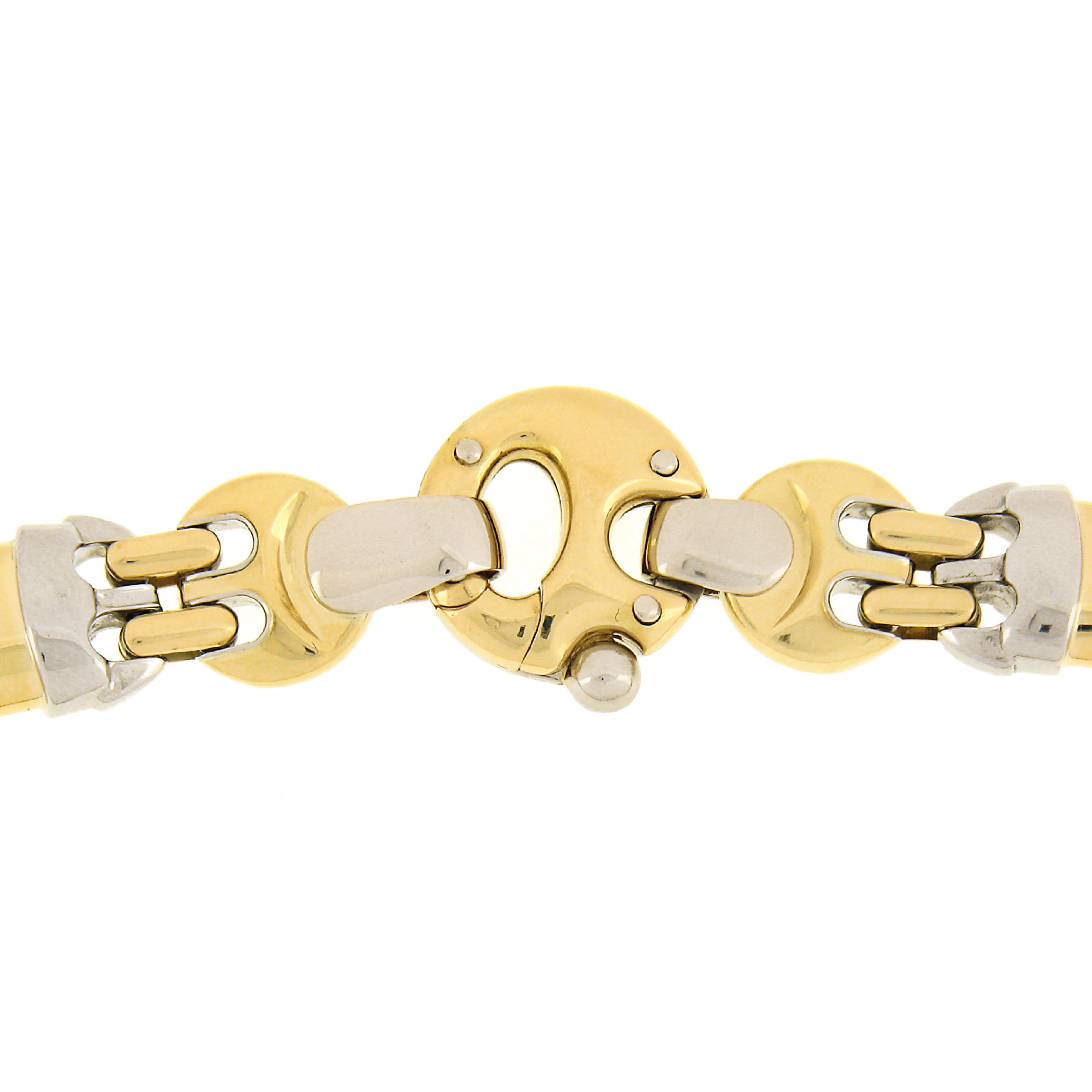 Women's or Men's Baraka 18K Two Tone Gold Curved & Circular Fancy Link Collar Choker Necklace