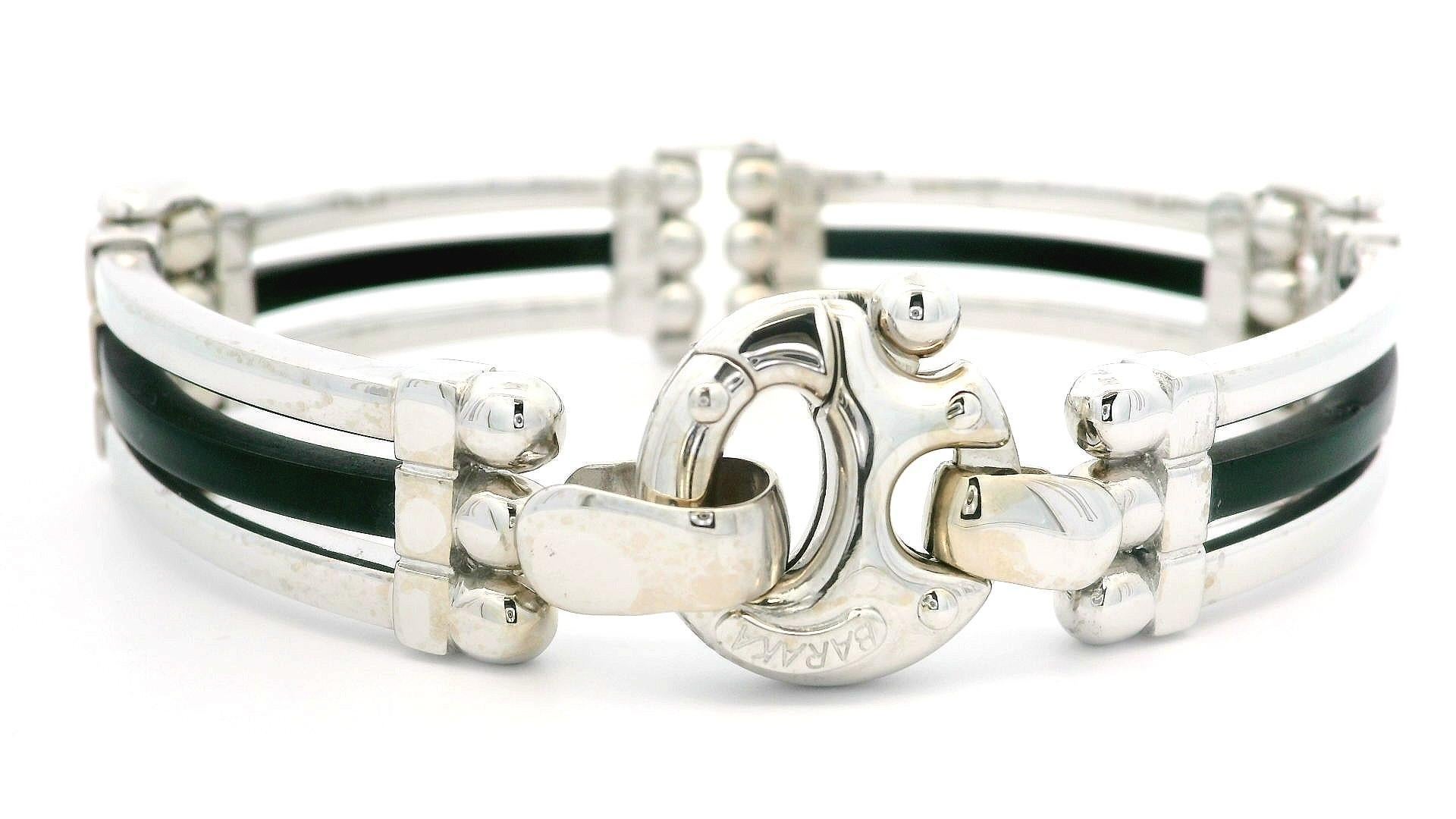 Baraka 18k White Gold w/ Black Rubber Accents Wide Sectional Link Bracelet For Sale 3