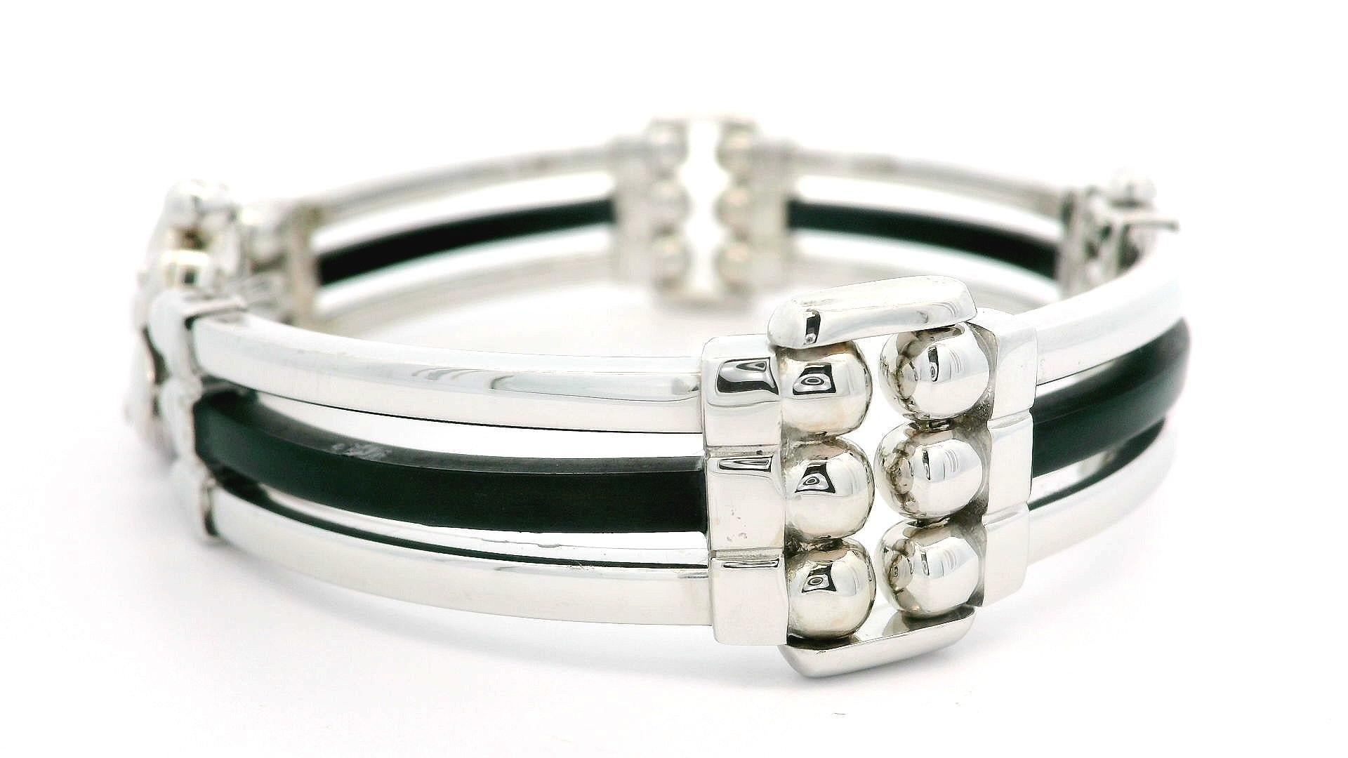Baraka 18k White Gold w/ Black Rubber Accents Wide Sectional Link Bracelet For Sale 4