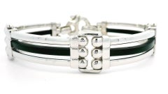 Baraka - Bracelet à larges maillons sectionnels en or blanc 18k et caoutchouc noir