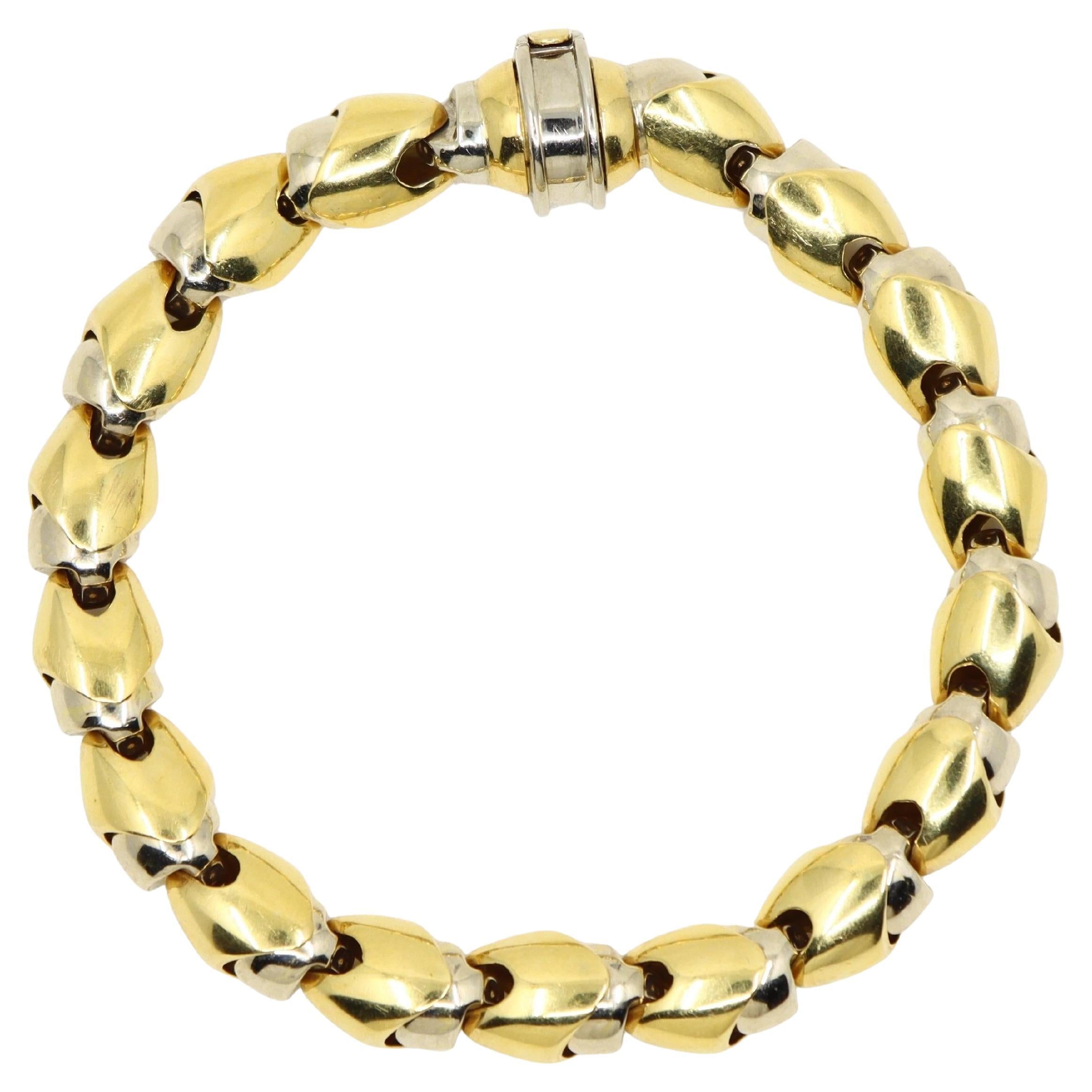 BARAKA 18K Yellow 
White Gold Link Bracelet en vente