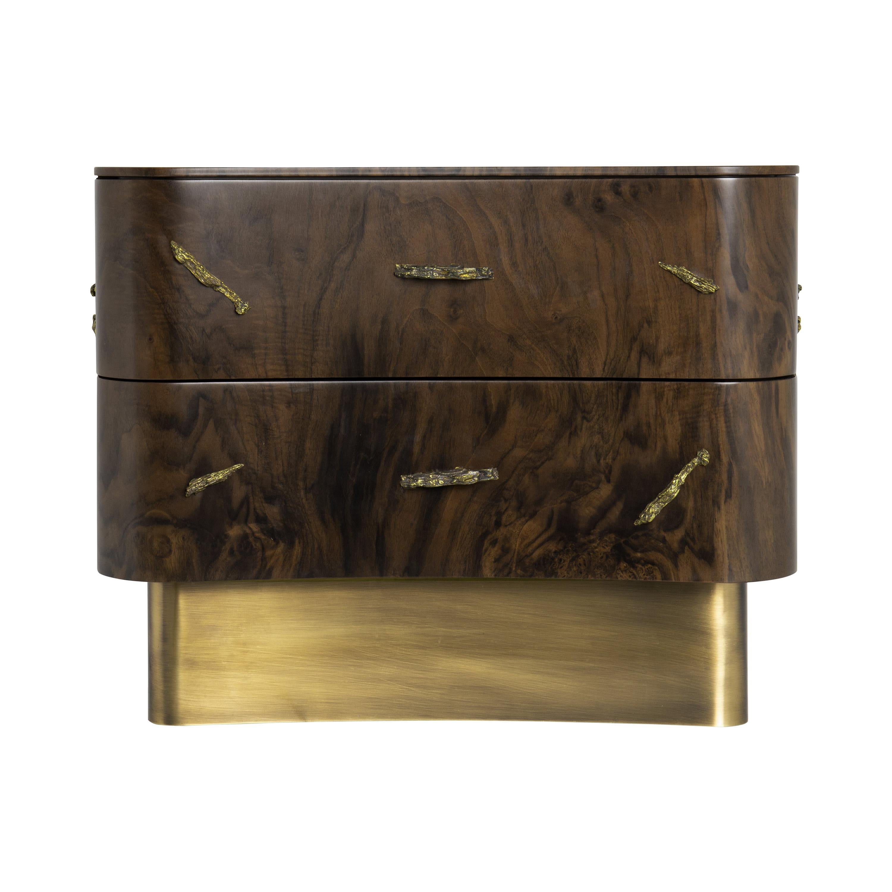Baraka Bedside Table in Aged Brushed Brass and Casted Brass Details For Sale