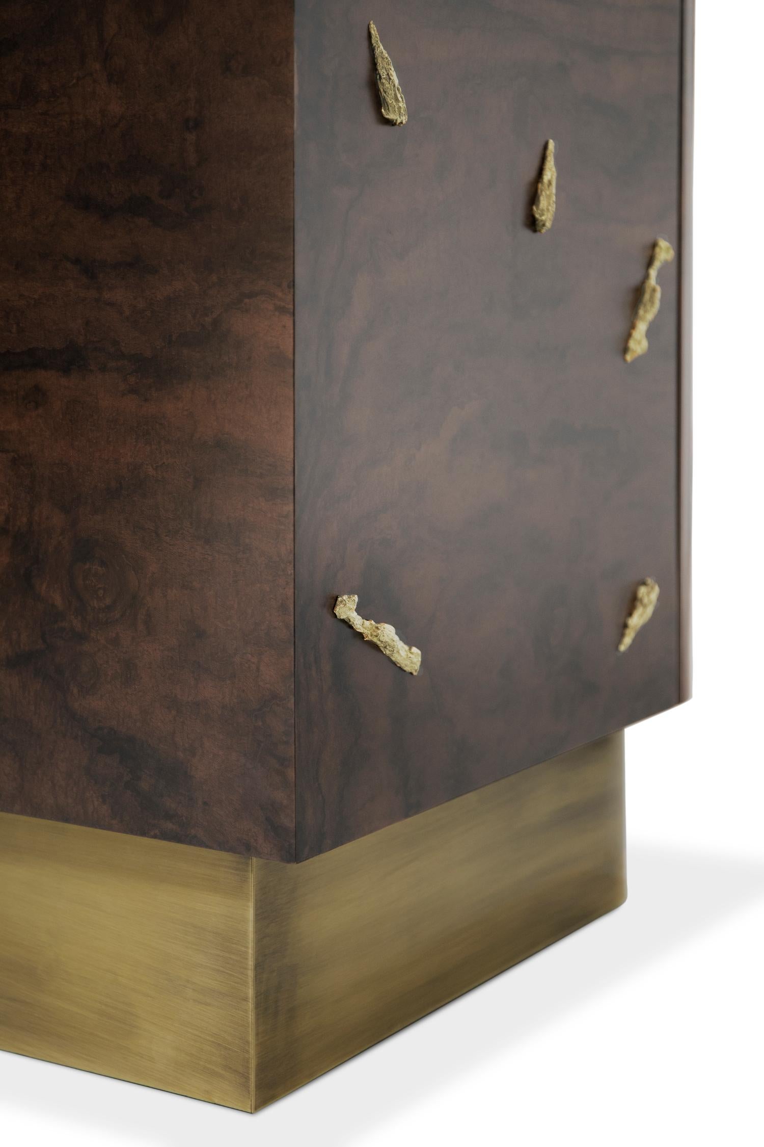 Baraka Cupboard with Brass Details & Smoked Glass Shelves In New Condition For Sale In New York, NY