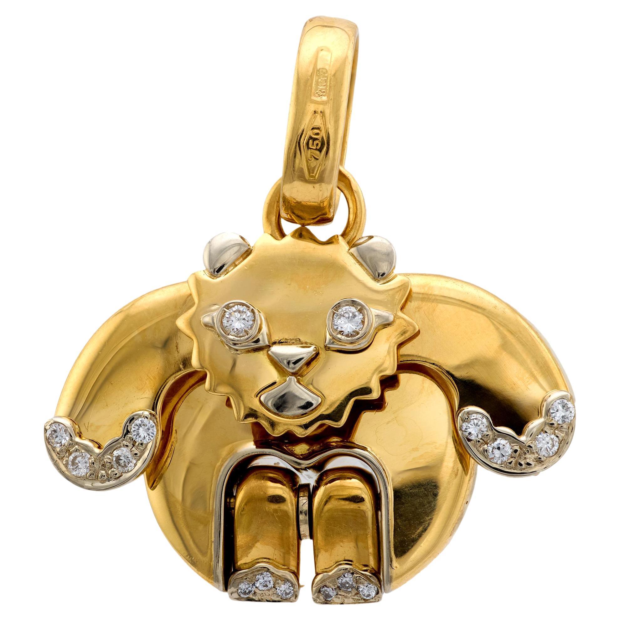 Baraka diamond 18k yellow gold bear pendant For Sale