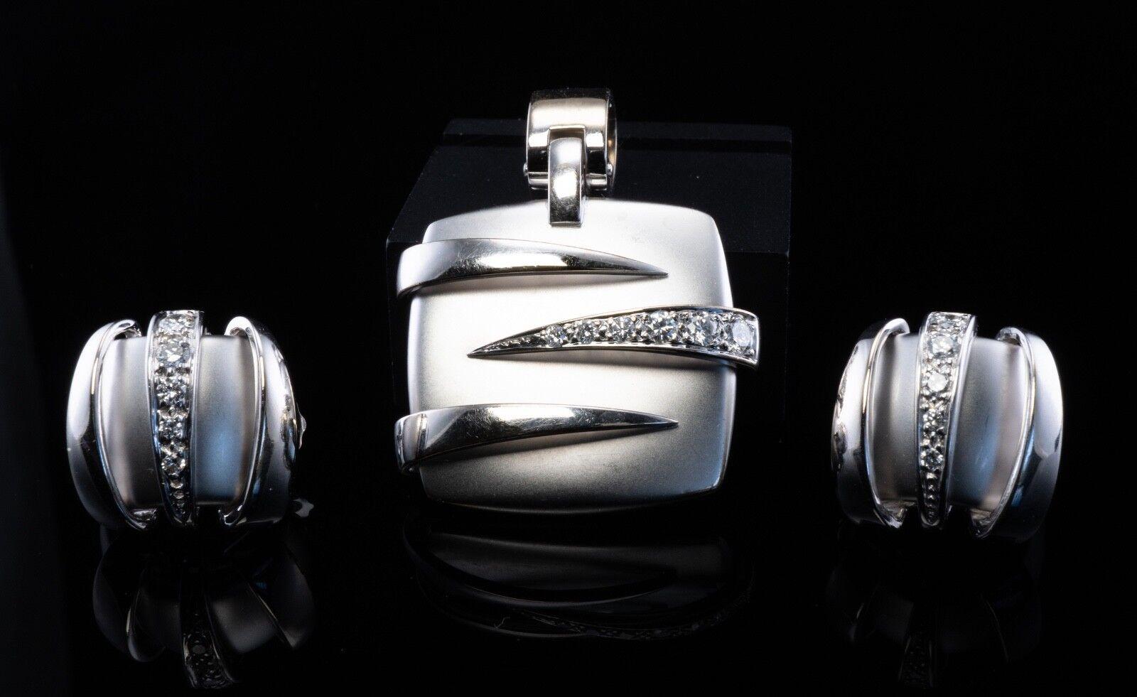 Round Cut Baraka Diamond Pendant Earrings Set 18K White Gold For Sale