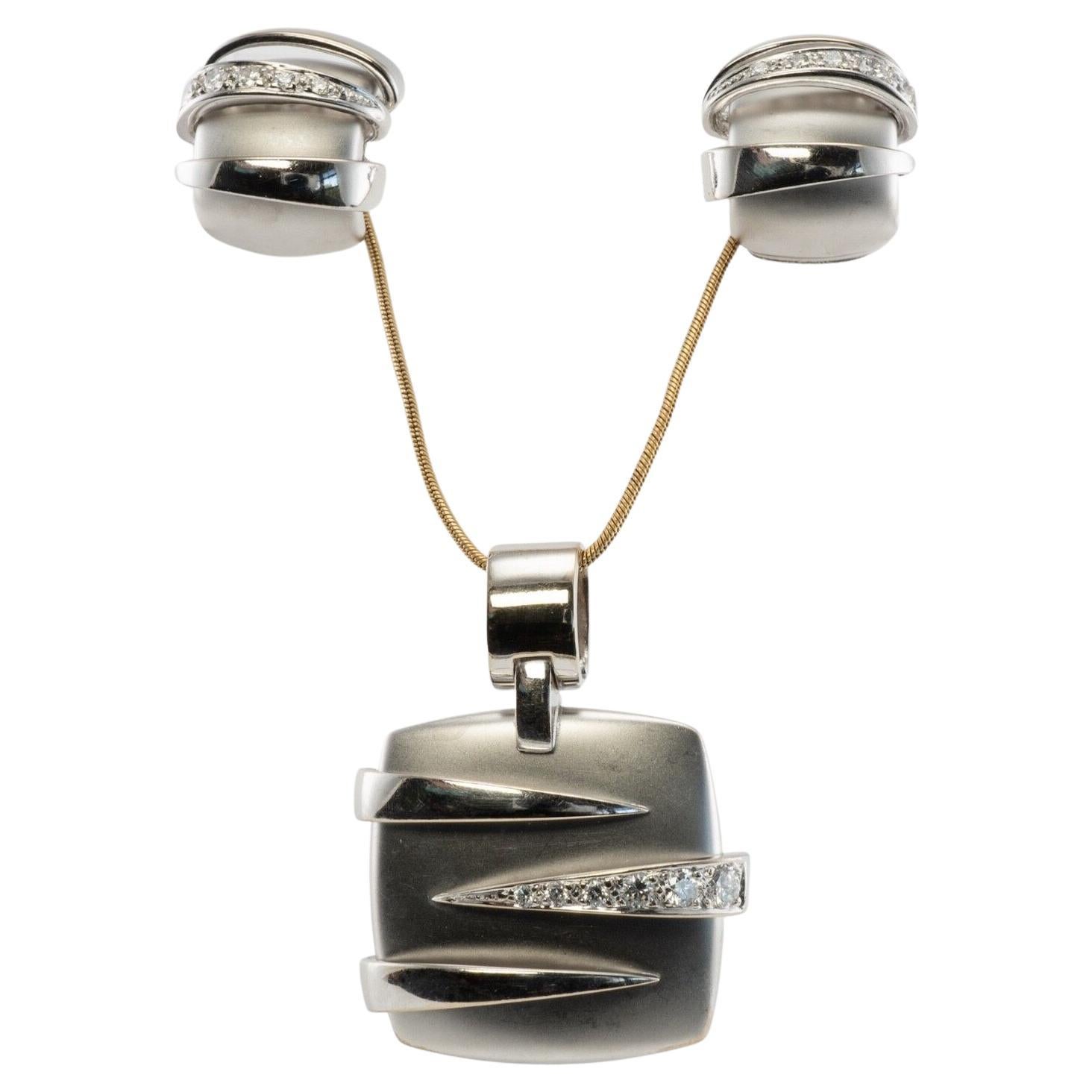 Baraka Diamond Pendant Earrings Set 18K White Gold For Sale