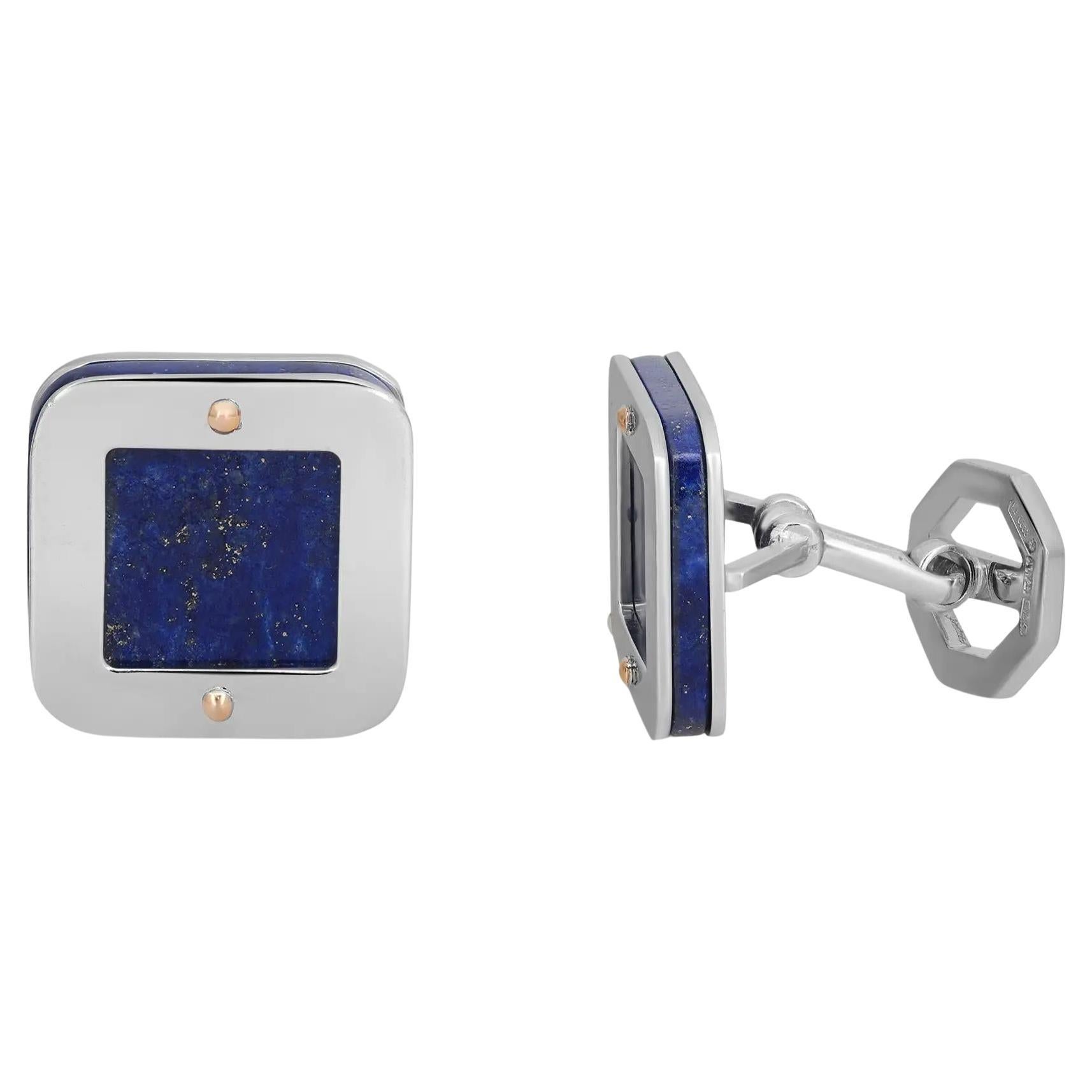 Baraka Lapis Lazuli Square Shape Cufflinks 18K White Gold and Rose Gold