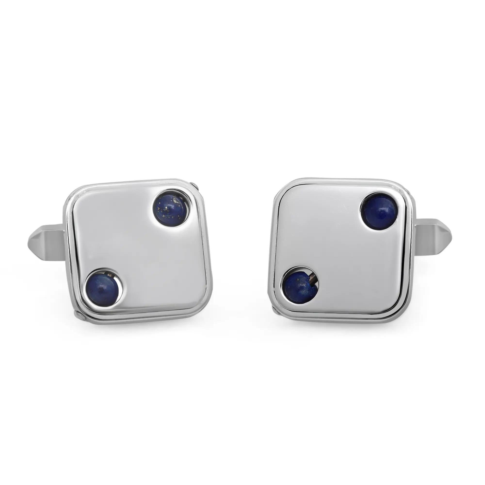 Modern Baraka Lapis Lazuli Square Shape Cufflinks 18K White Gold For Sale