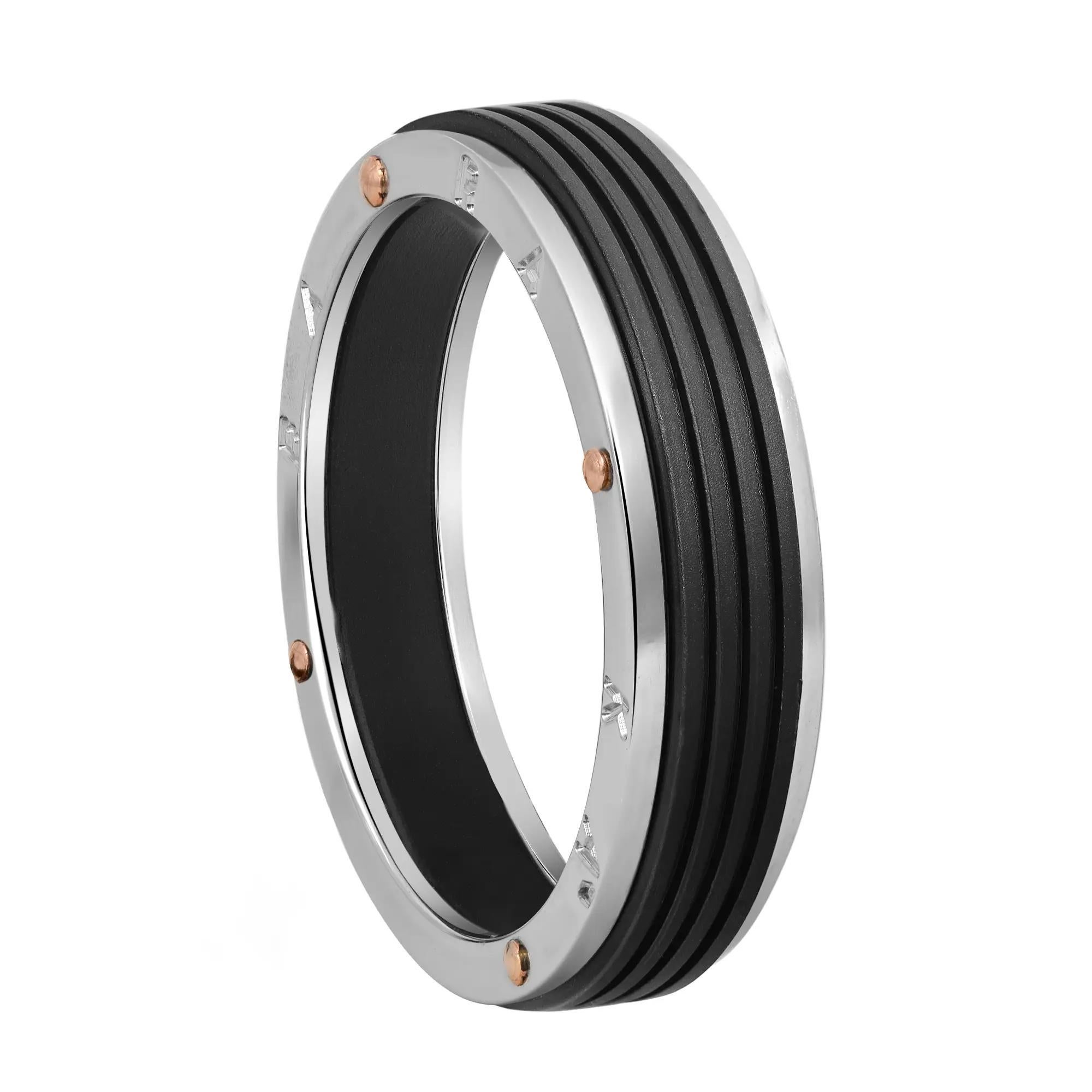 Modern Baraka Ritmika Mens Ring AN211461BRGR 18K White Rose Gold Steel Black PVD 11.25 For Sale