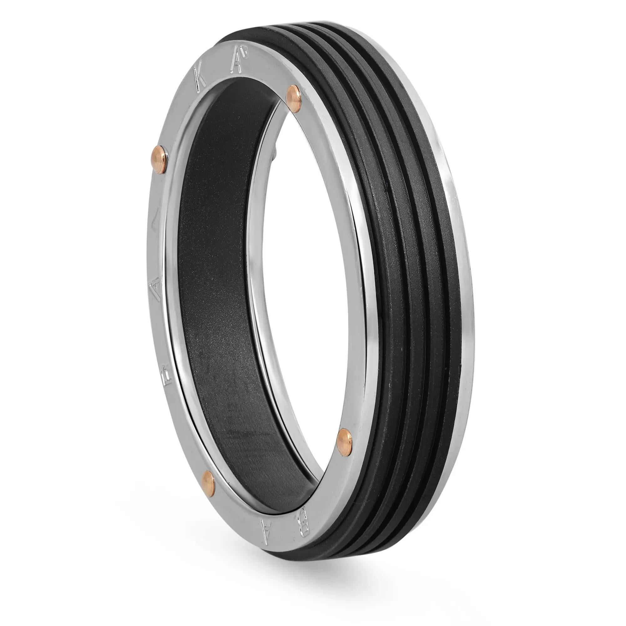 Modern Baraka Ritmika Mens Ring AN211461BRGR 18K White & Rose Gold Steel Black PVD 13.5 For Sale
