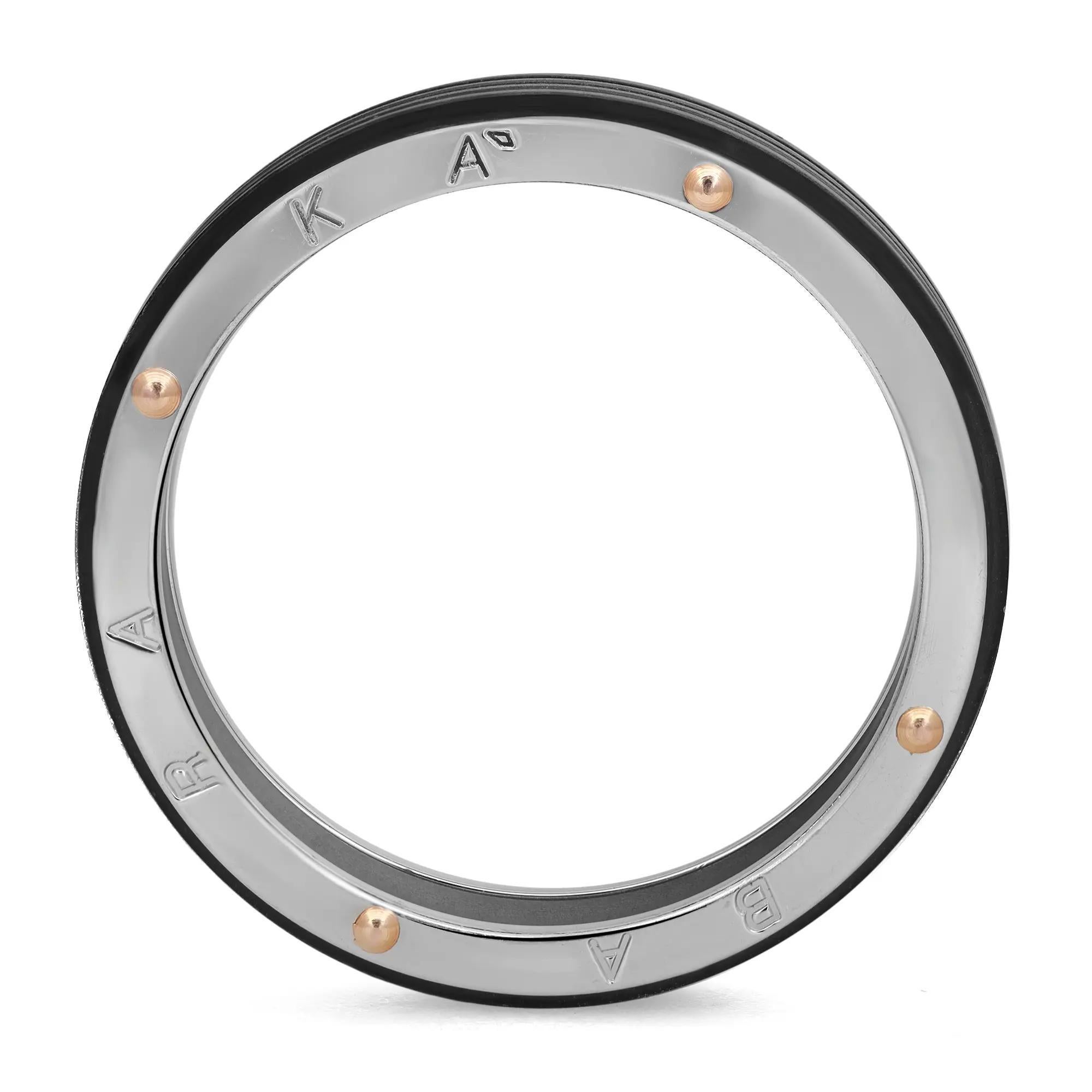Baraka Ritmika Mens Ring AN211461BRGR 18K White & Rose Gold Steel Black PVD 13.5 In New Condition For Sale In New York, NY