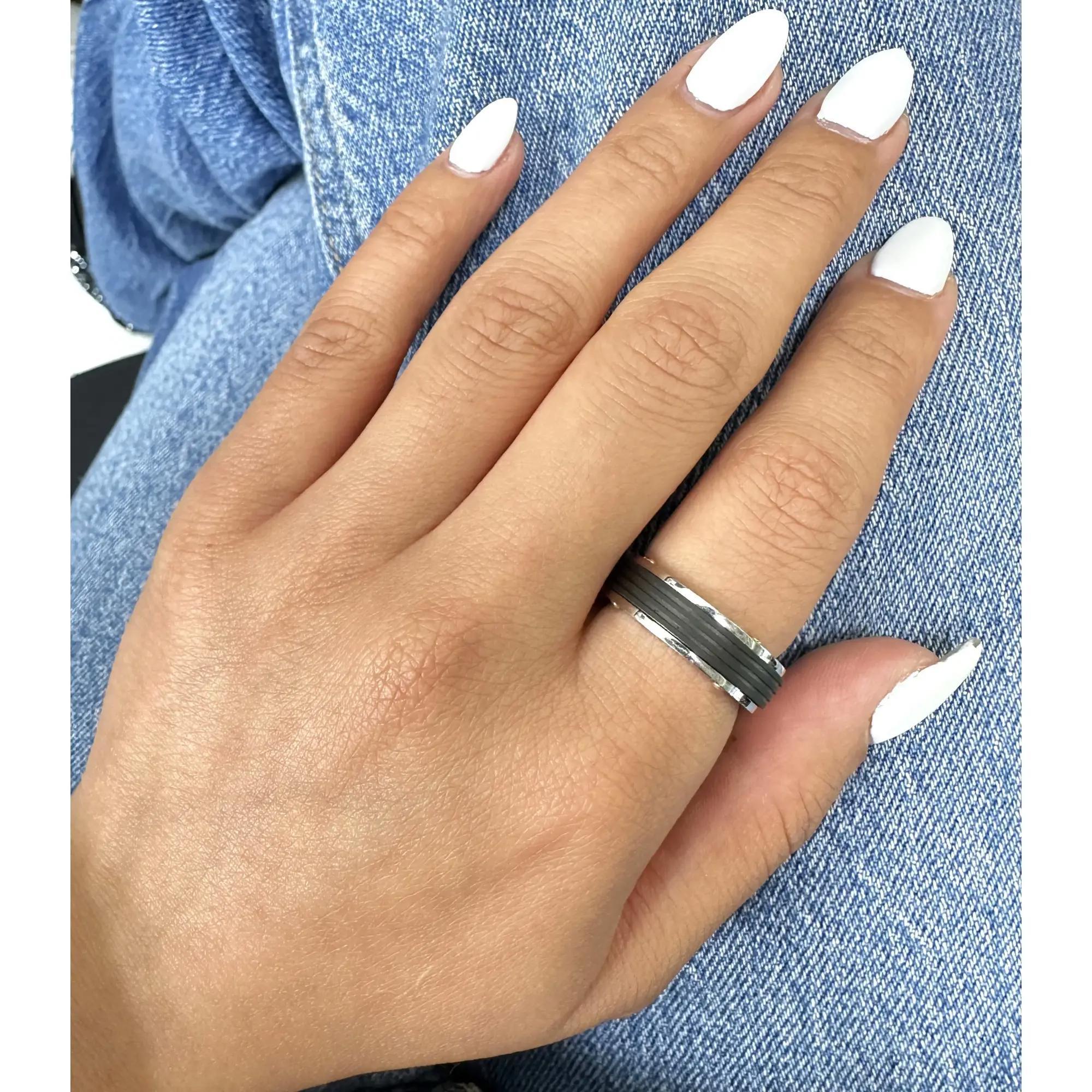 Baraka Ritmika Mens Ring AN211461BRGR 18K White Rose Gold Steel Black PVD SZ 7.5 In New Condition For Sale In New York, NY