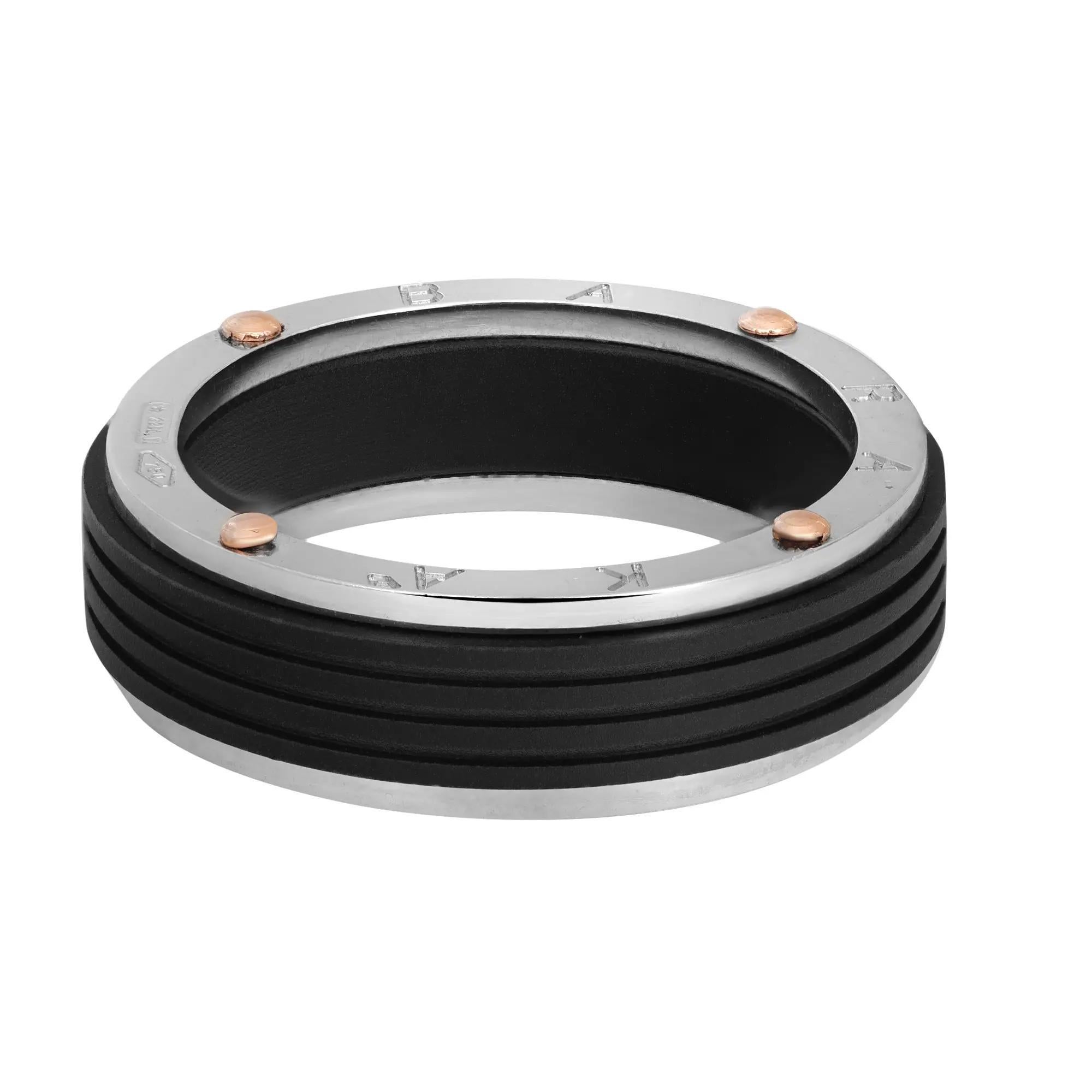 Baraka Ritmika Mens Ring AN211461BRGR 18K White Rose Gold Steel Black PVD SZ 7.5