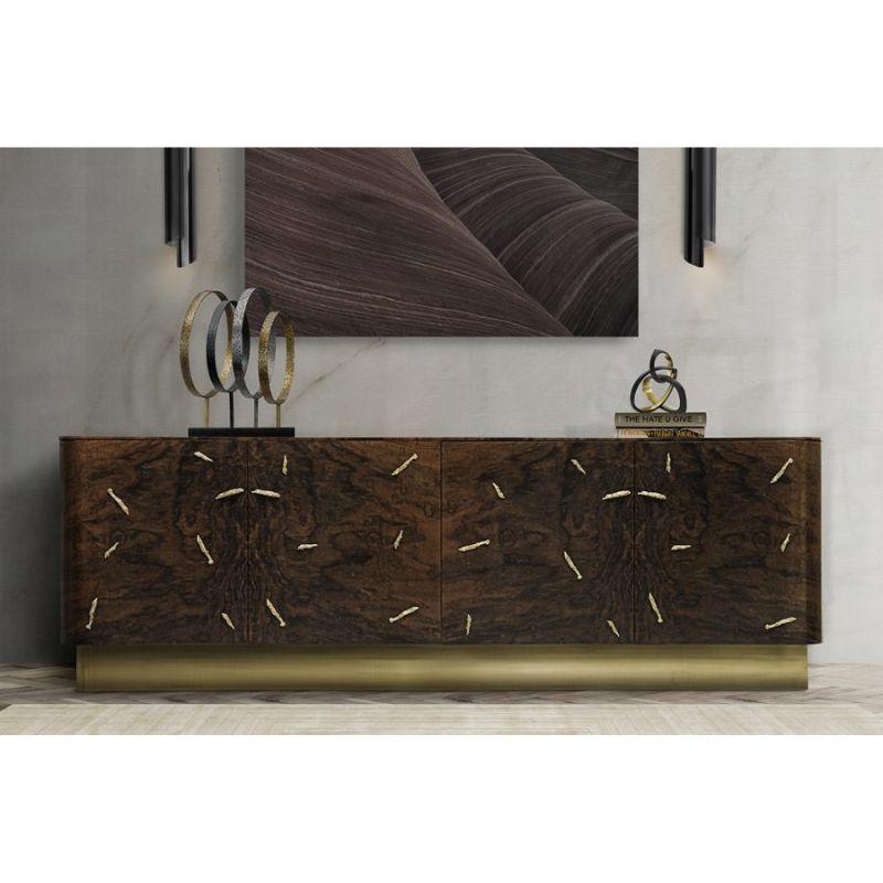 Baraka Sideboard with Brass Details and Smoked Glass Shelves by Brabbu For Sale 1