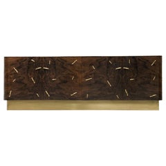 Baraka Sideboard with Brass Details and Smoked Glass Shelves by Brabbu