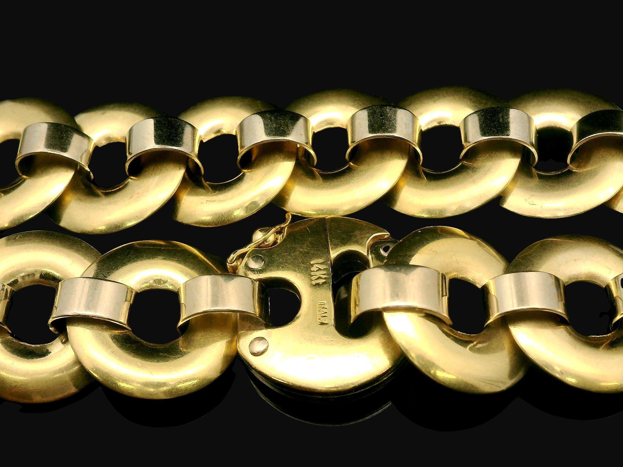 Baraka Bracelet à maillons circulaires en or jaune et blanc 14k massif, finition mate Excellent état - En vente à Montclair, NJ