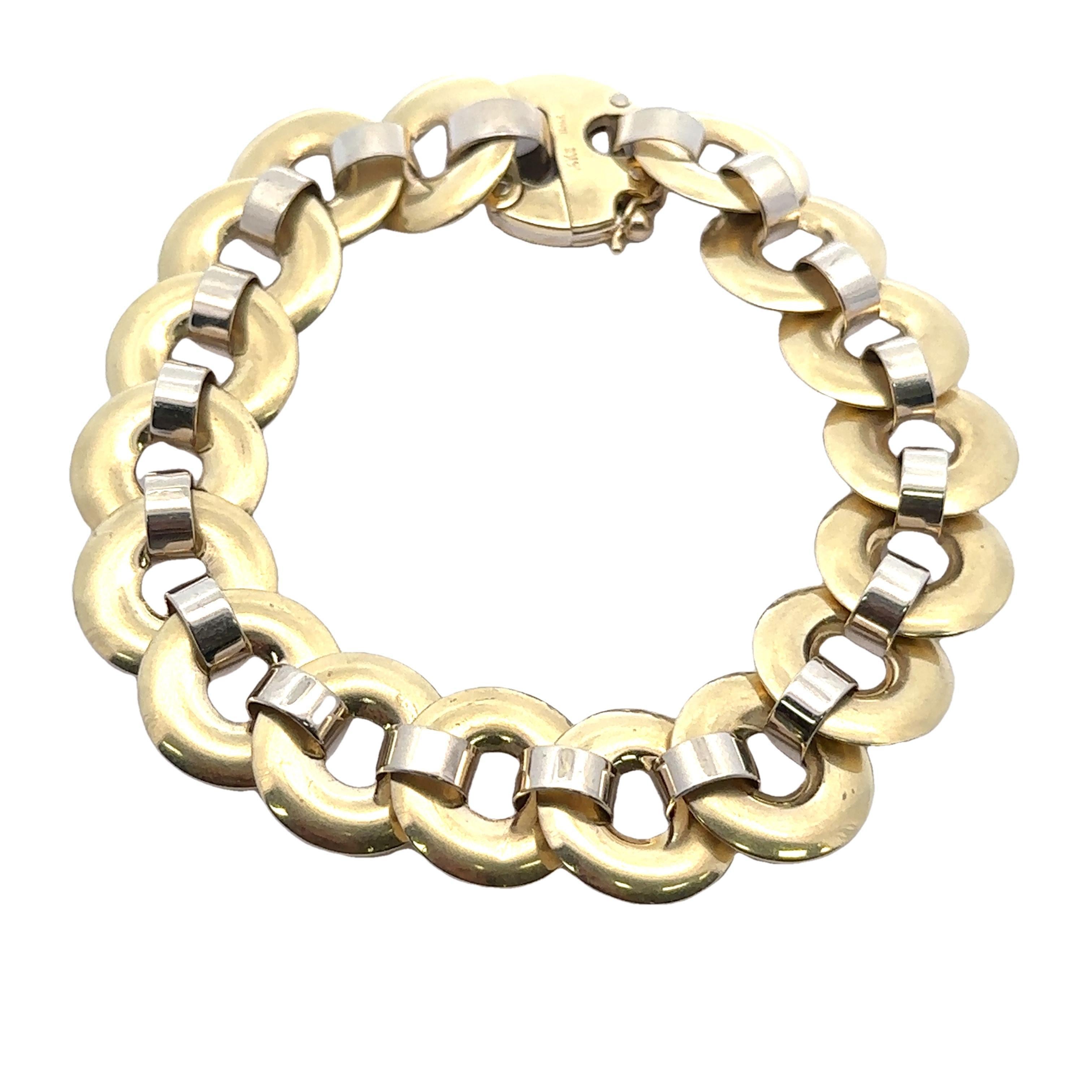 Baraka Bracelet à maillons circulaires en or jaune et blanc 14k massif, finition mate en vente 1