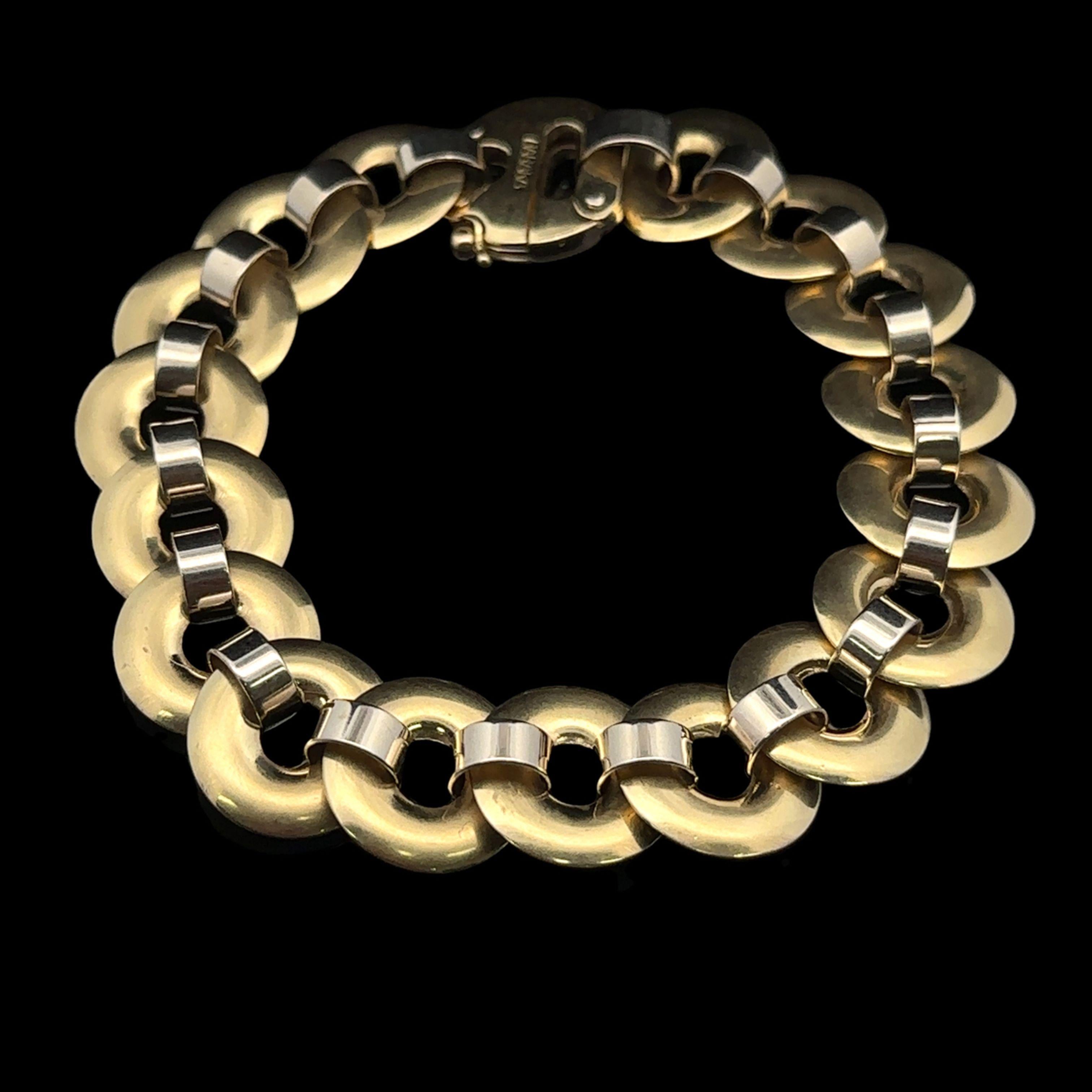 Baraka Bracelet à maillons circulaires en or jaune et blanc 14k massif, finition mate en vente 2