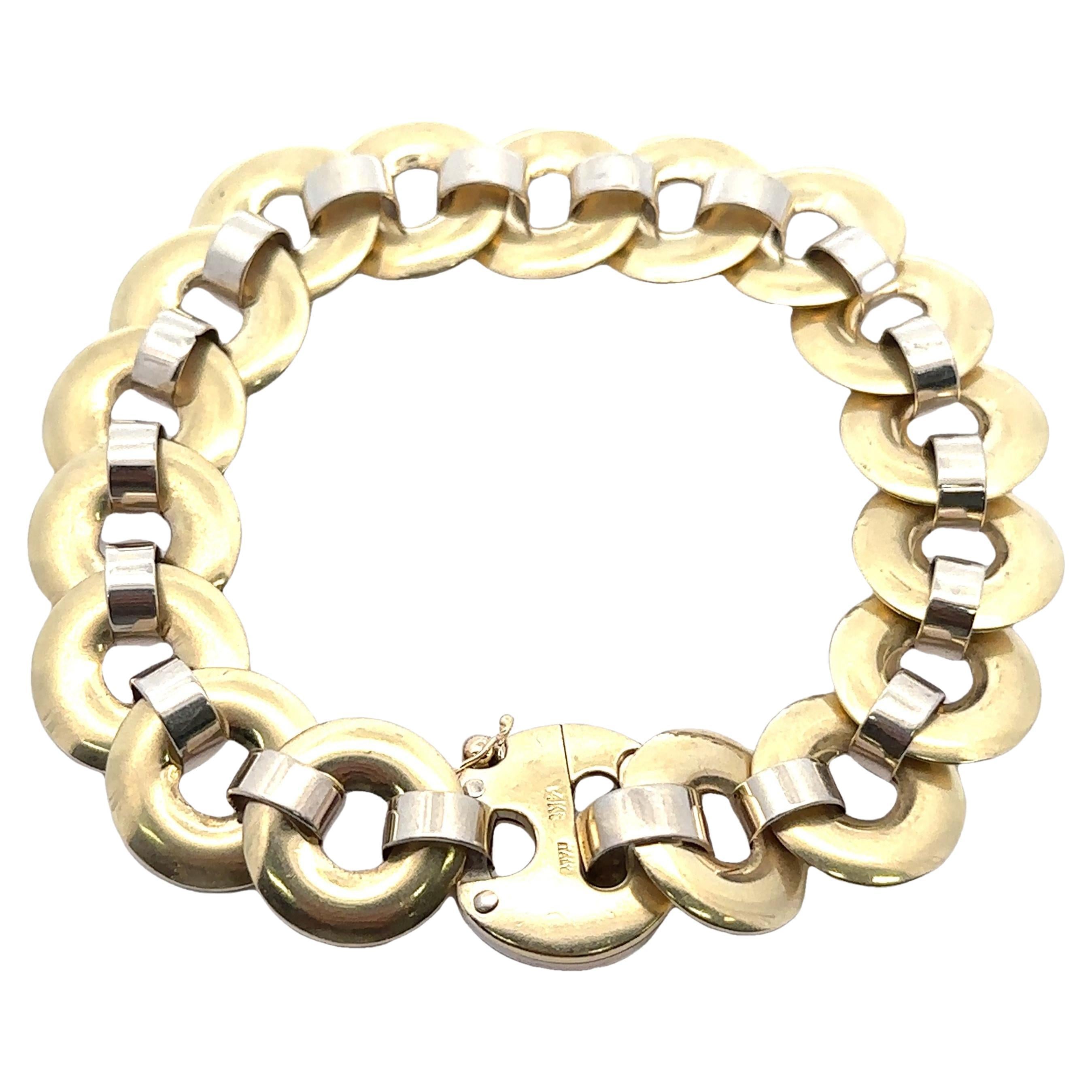 Baraka Solid 14k Yellow & White Gold Matte Finish Circle Link Bracelet