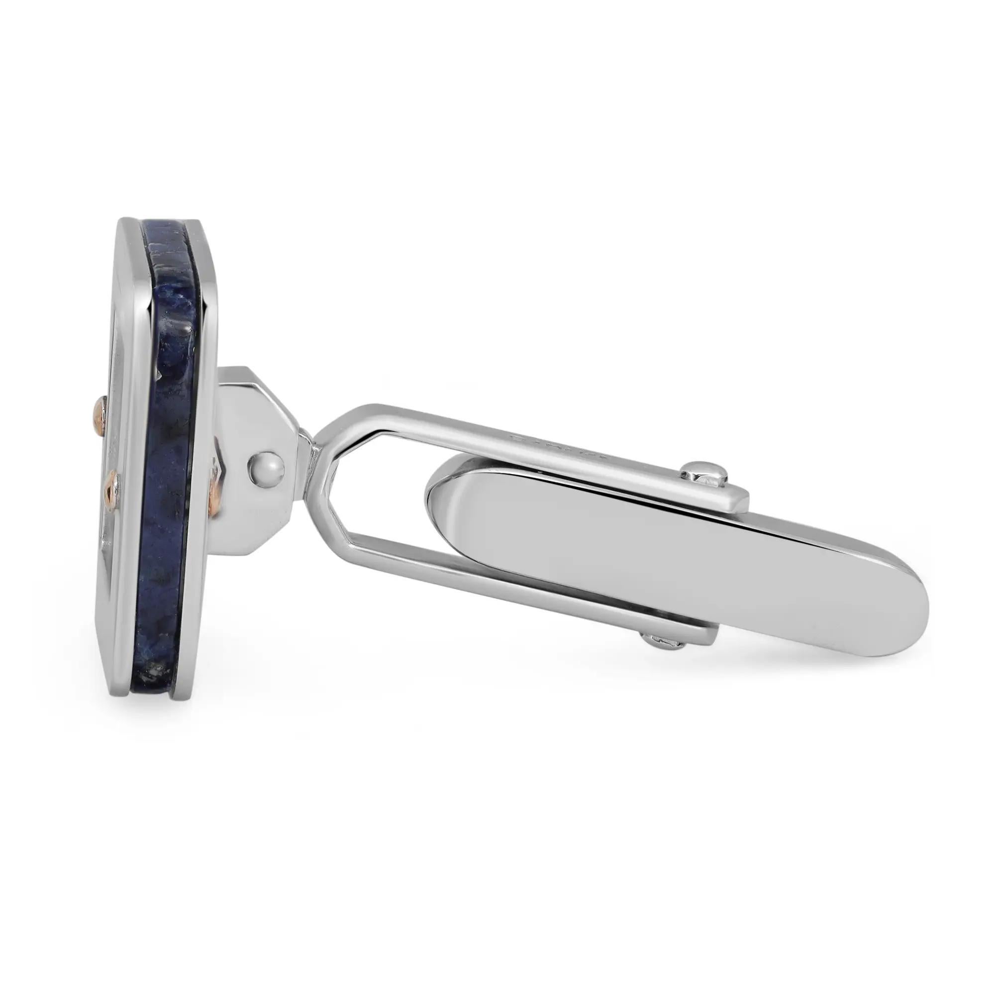 Modern Baraka Square Shape Lapis Lazuli Cufflinks 18K White Gold and Rose Gold For Sale