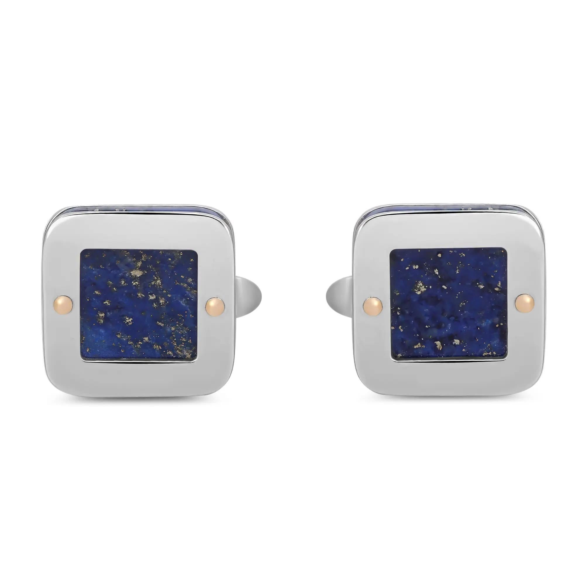 Square Cut Baraka Square Shape Lapis Lazuli Cufflinks 18K White Gold and Rose Gold For Sale