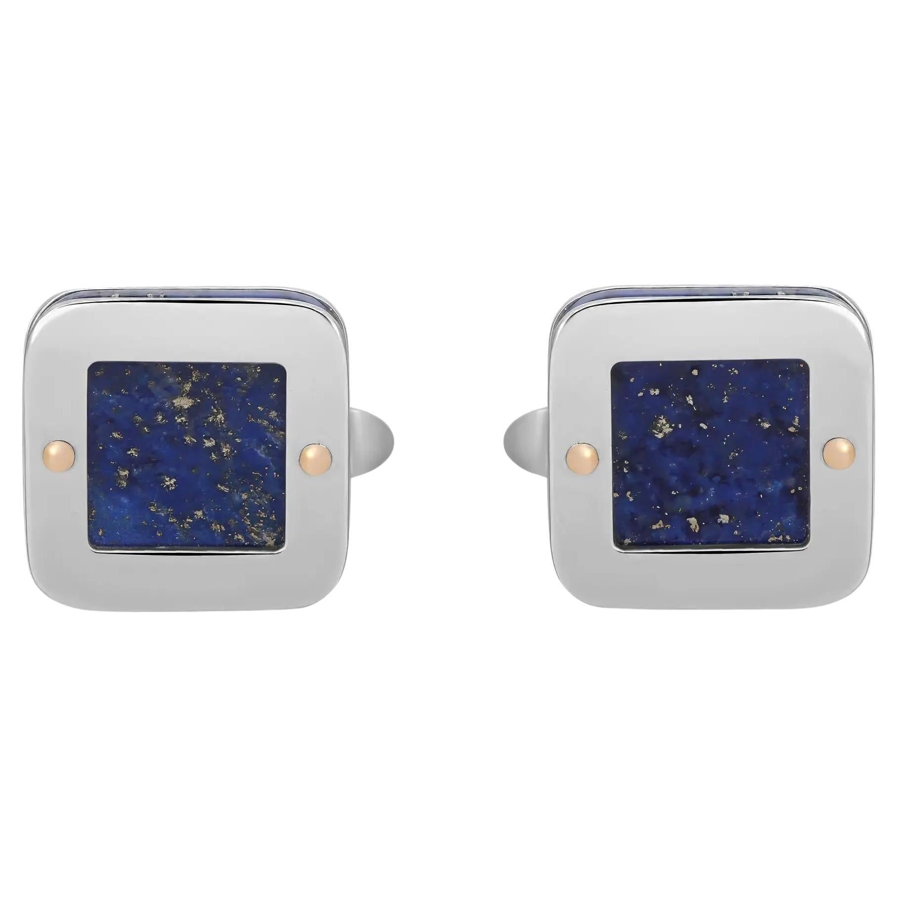 Baraka Square Shape Lapis Lazuli Cufflinks 18K White Gold and Rose Gold