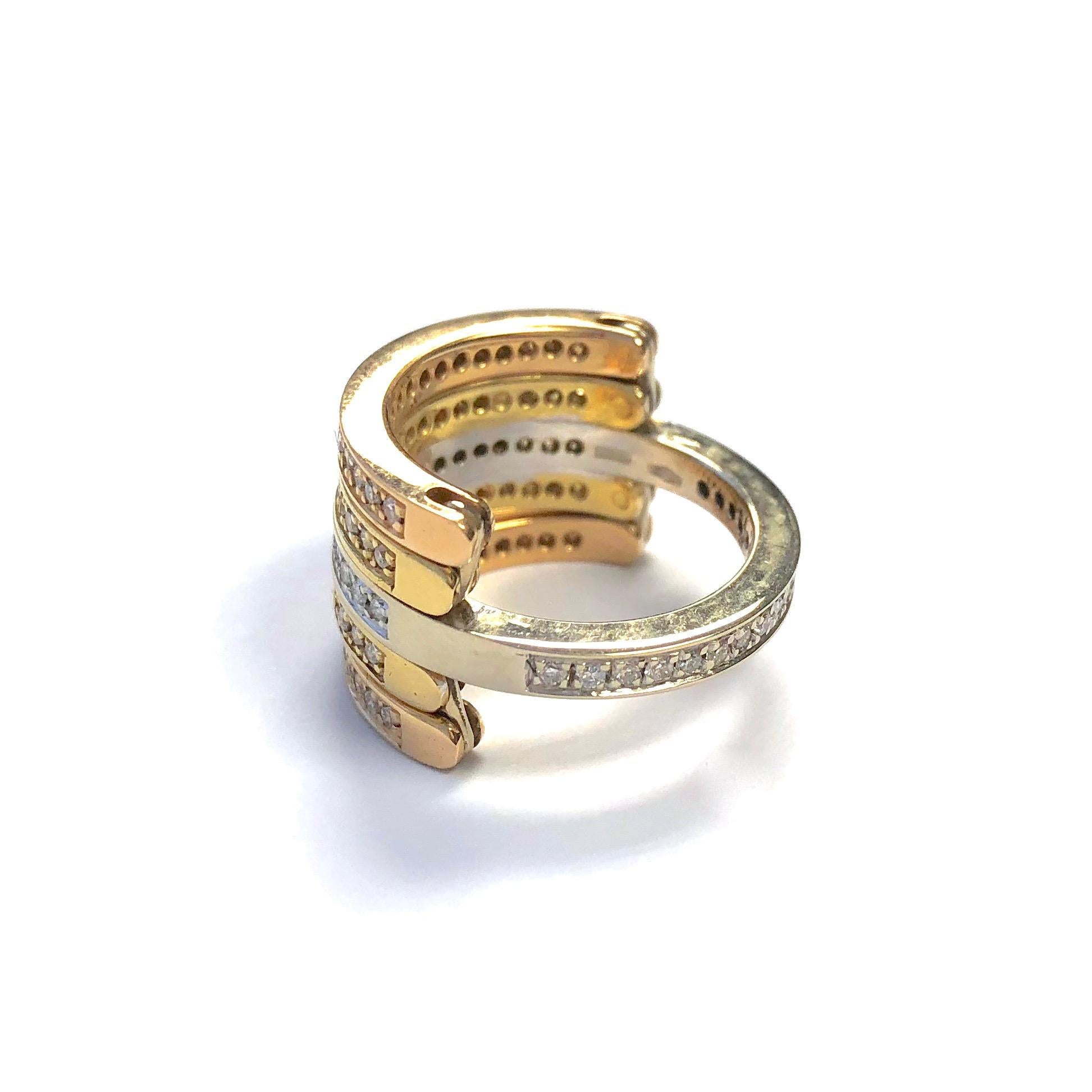 Baraka Tri Color Gold Diamond Convertible Band Ring In Good Condition For Sale In Agoura Hills, CA