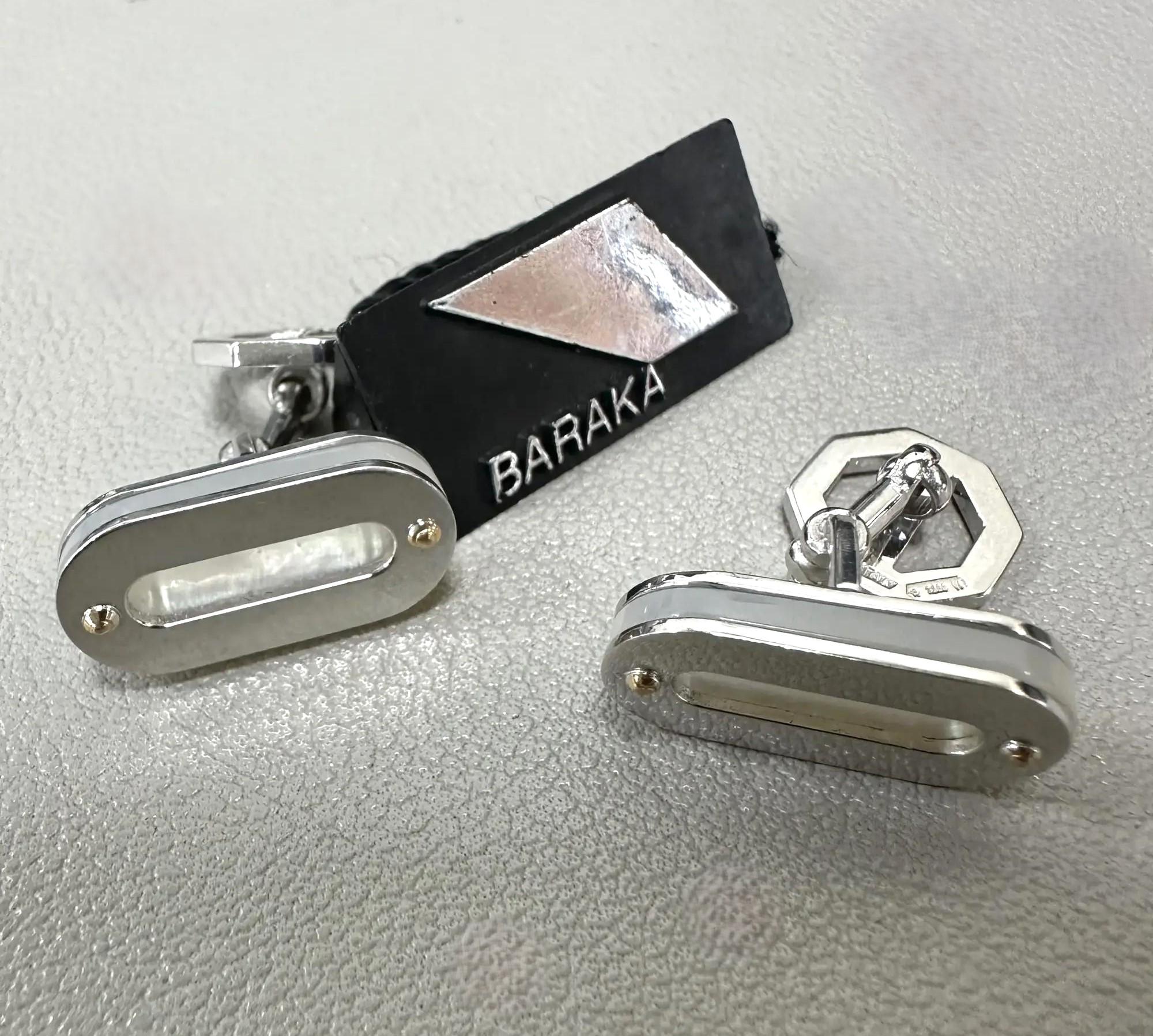 Modern Baraka White Mother Of Pearl Cufflinks 18K White Gold & Rose Gold For Sale