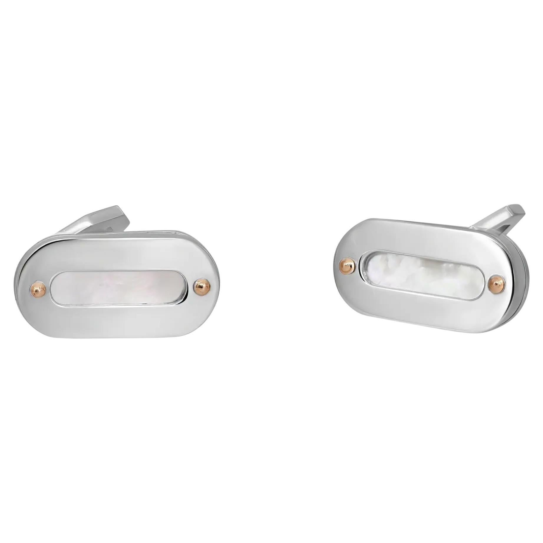 Baraka White Mother Of Pearl Cufflinks 18K White Gold & Rose Gold